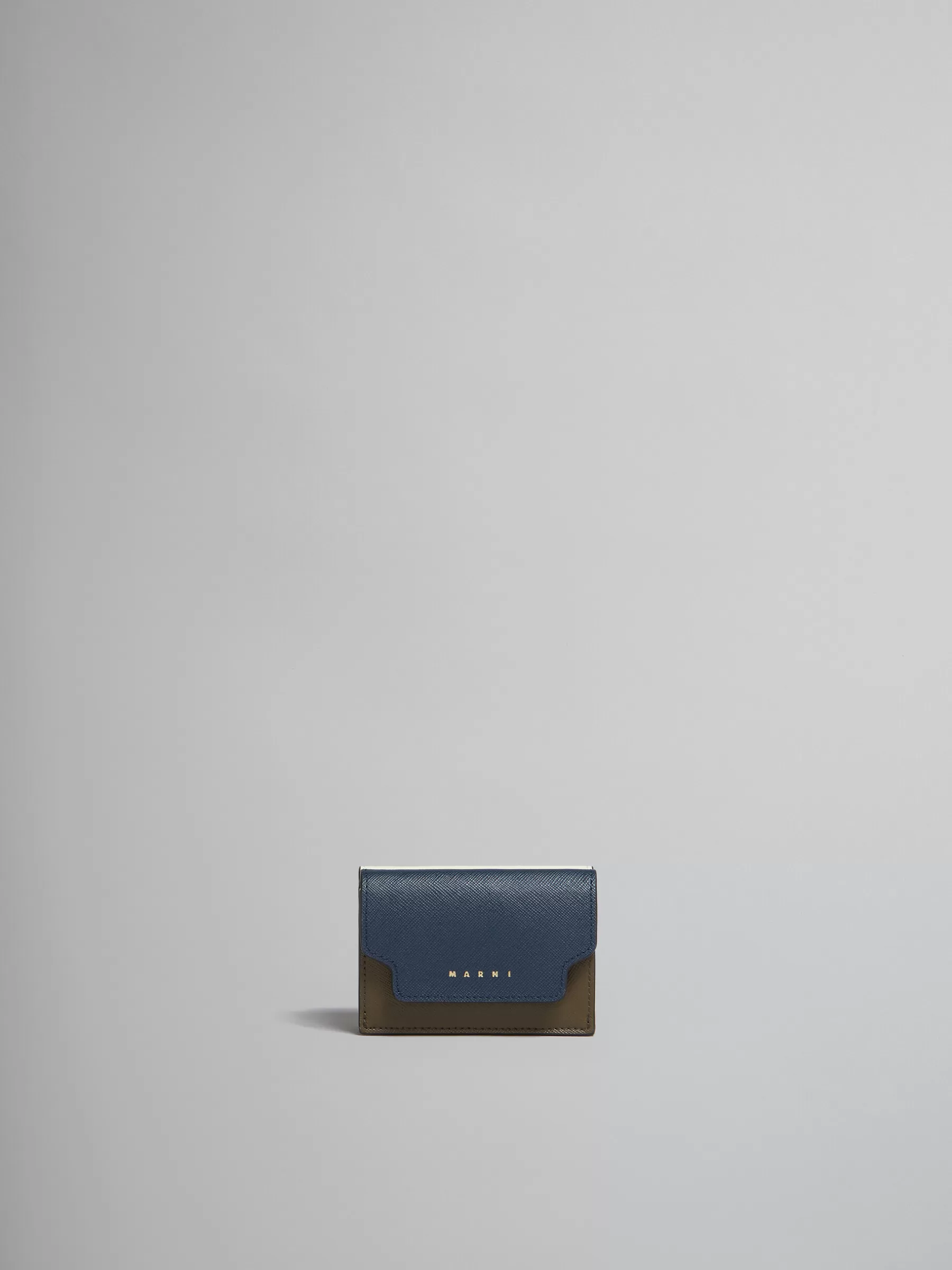 Marni Deep Blue Cream And Green Saffiano Leather Tri-fold Wallet NIGHT BLUE/TALC/DUSTY OLIVE Cheap