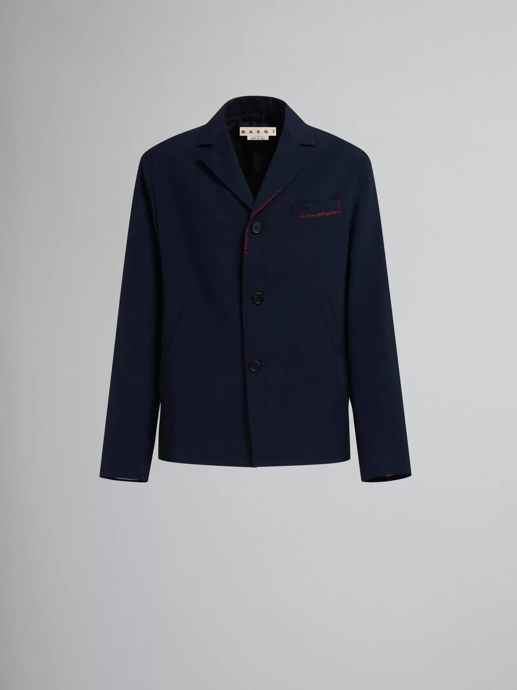 Marni Deep Blue Tropical Wool Blazer With Mending BLUBLACK Cheap