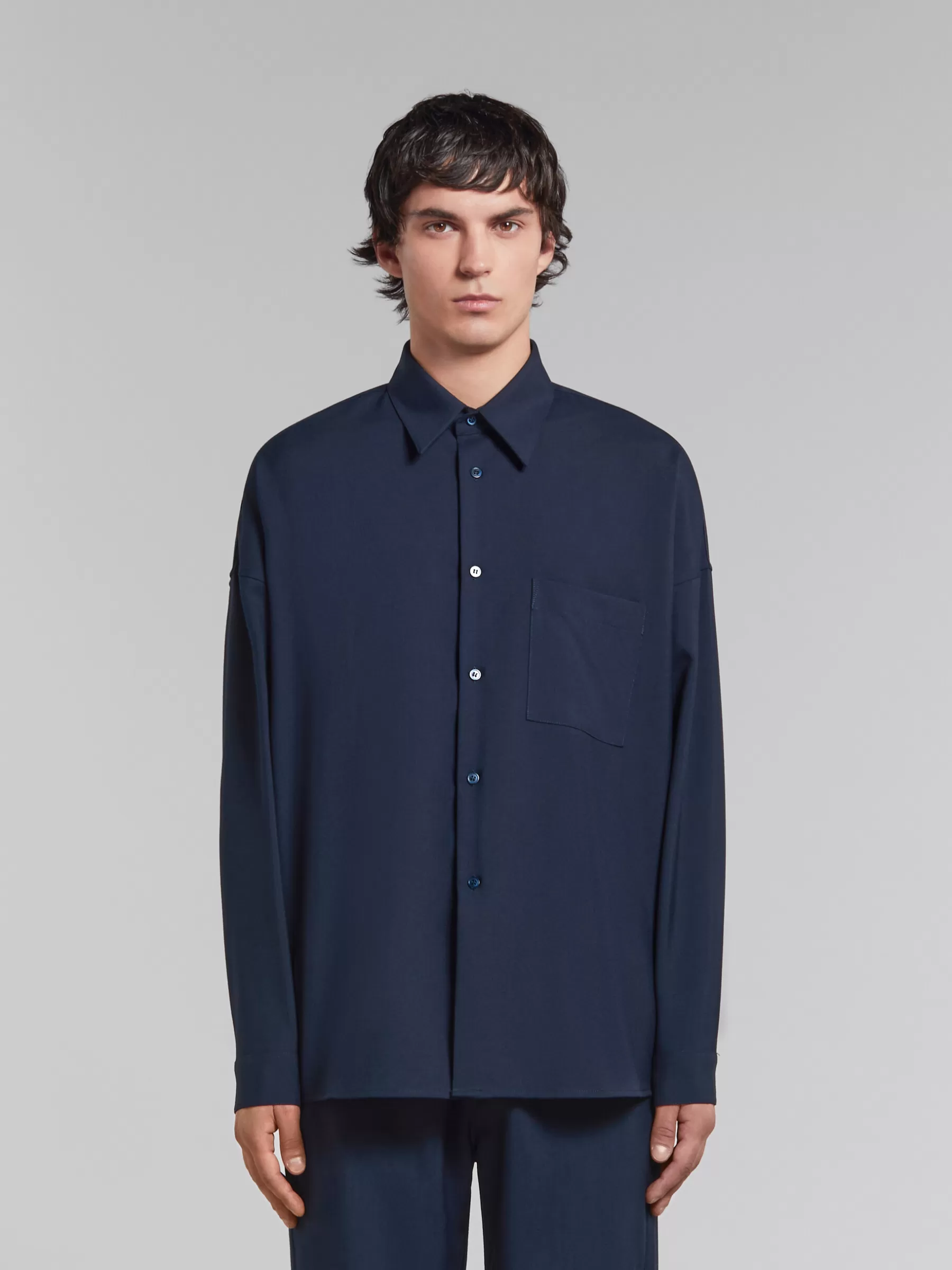Marni Deep Blue Tropical Wool Long-sleeved Shirt BLUBLACK Discount