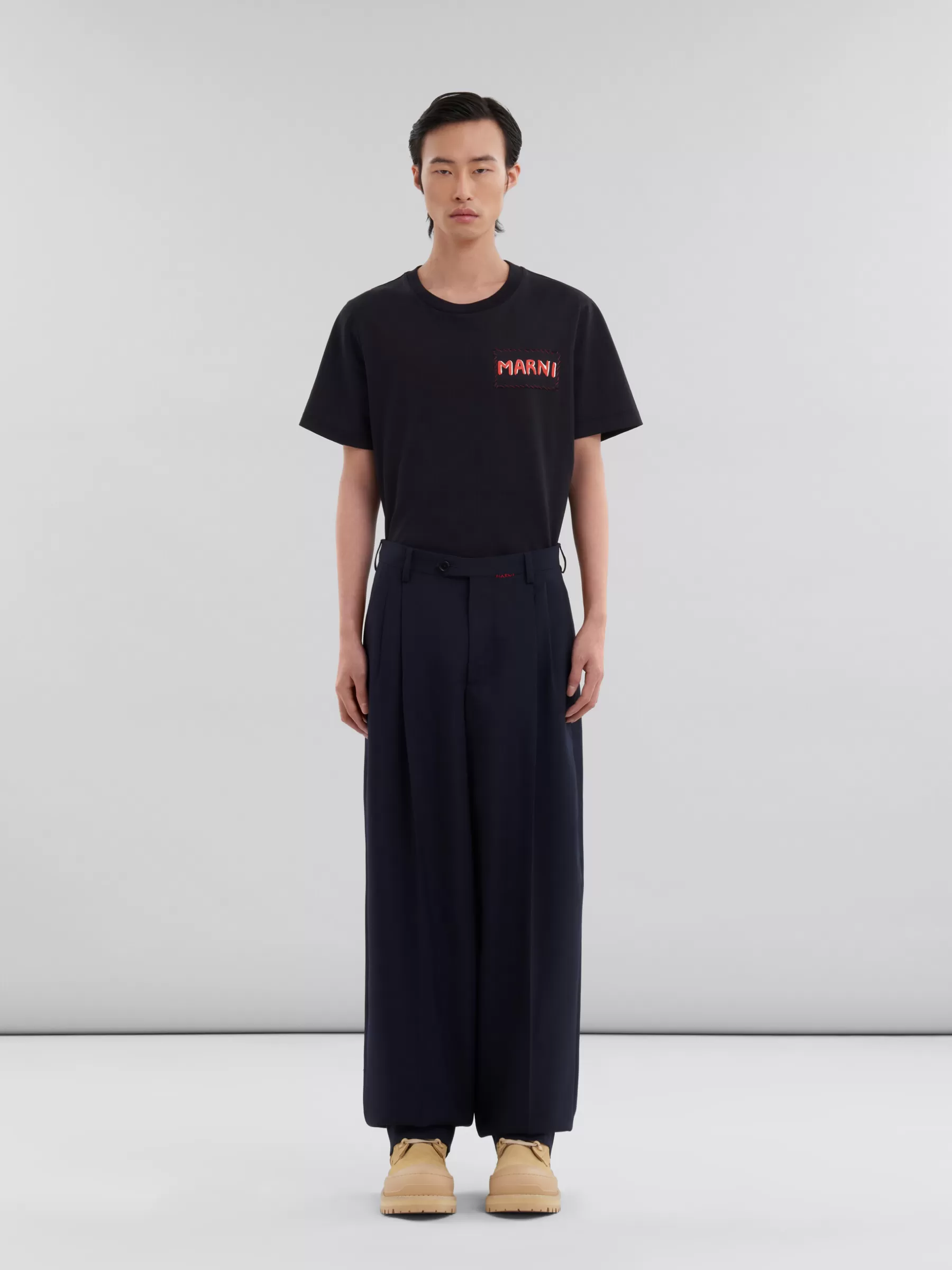 Marni Deep Blue Tropical Wool Pleated Trousers BLUBLACK Flash Sale