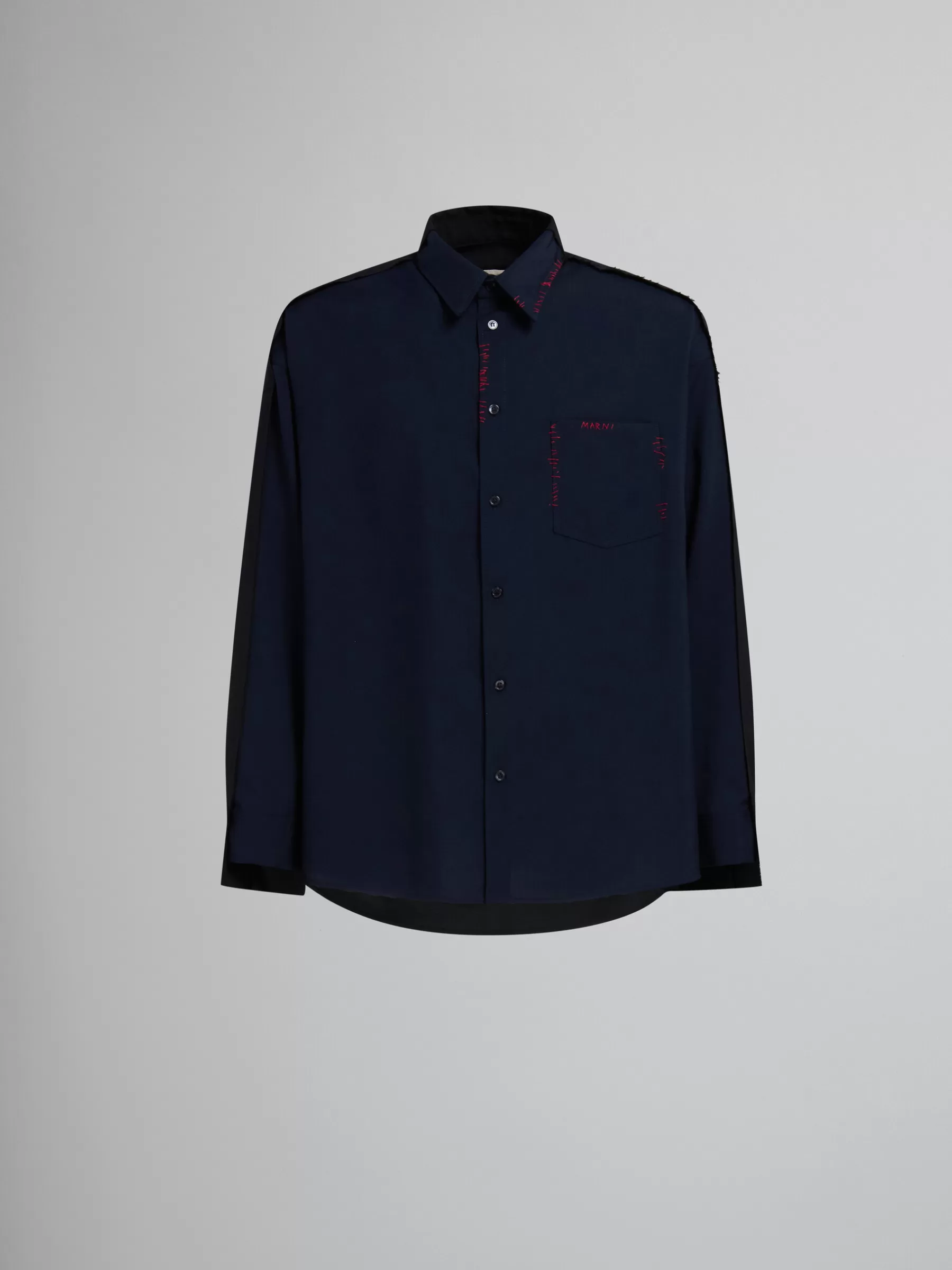 Marni Deep Blue Tropical Wool Shirt With Contrast Back BLUBLACK Cheap