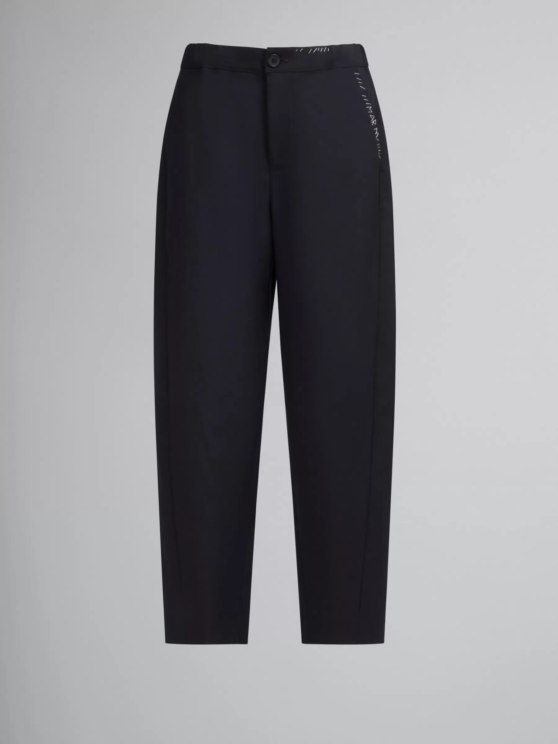 Marni Deep Blue Tropical Wool Trousers With Mending BLUBLACK Clearance
