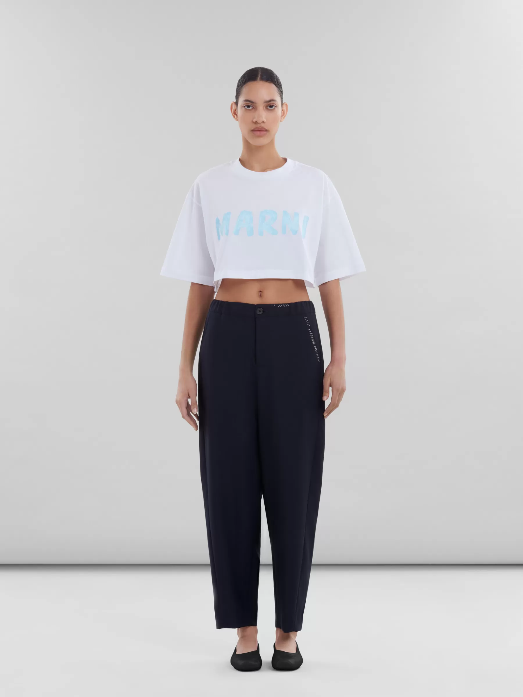 Marni Deep Blue Tropical Wool Trousers With Mending BLUBLACK Clearance