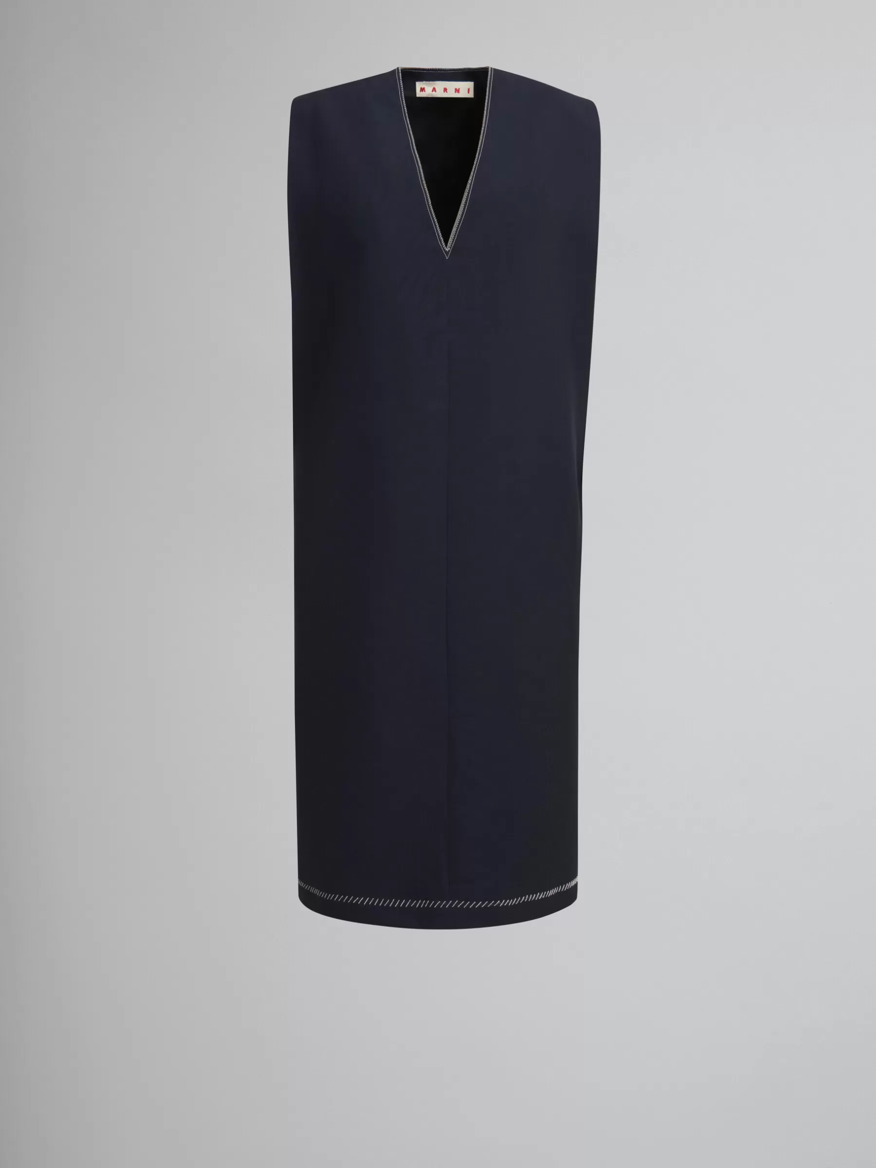 Marni Deep Blue Tropical Wool V-neck Dress BLUBLACK Clearance