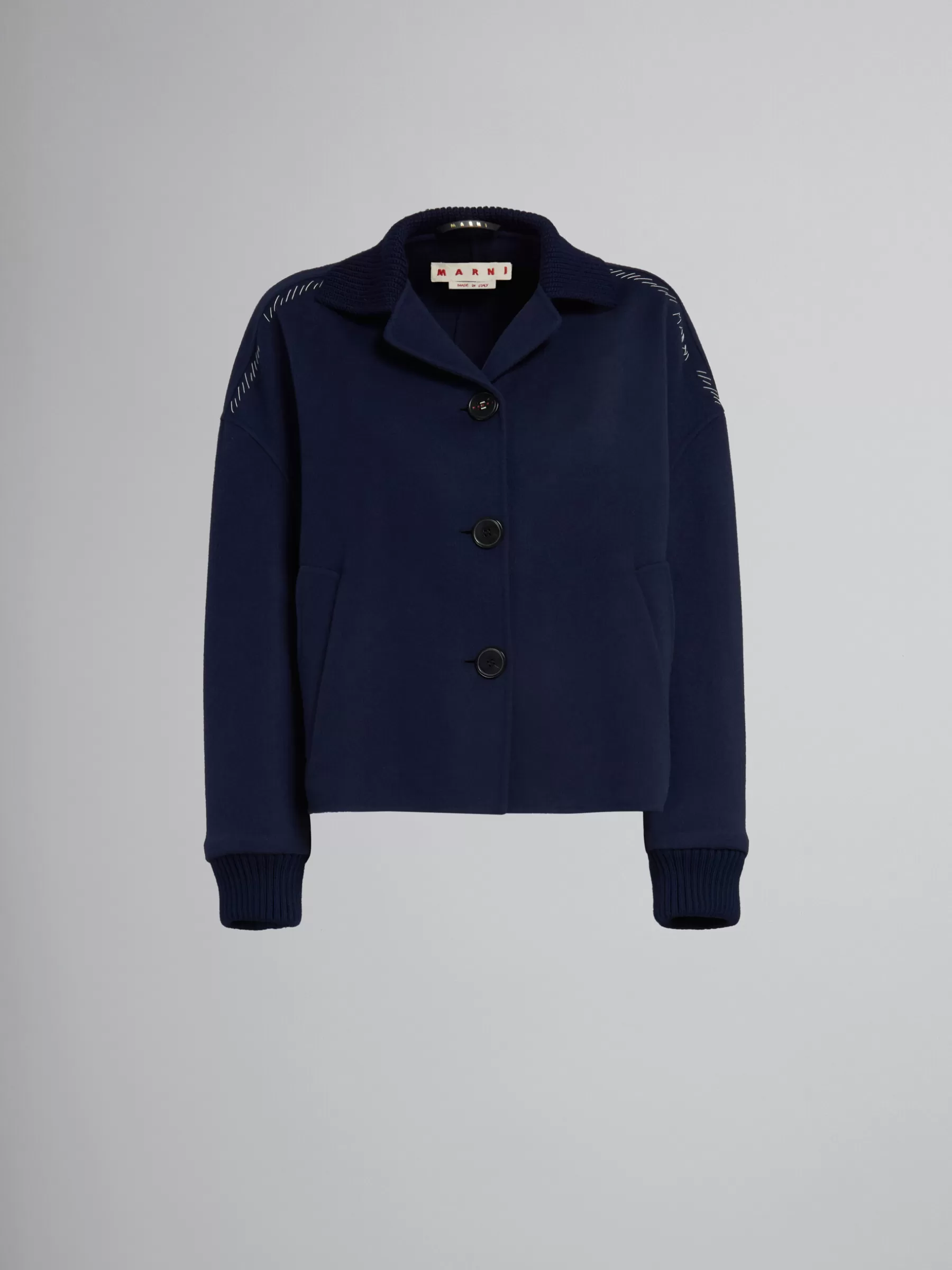 Marni Deep Blue Wool And Cashmere Jacket With Knit Trims BLUBLACK Online