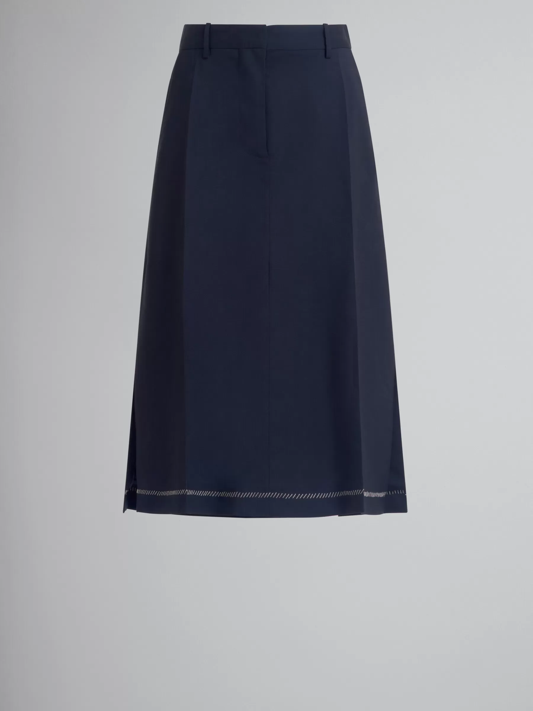 Marni Deep Blue Wool Midi Skirt With Pressed Pleats BLUBLACK Sale