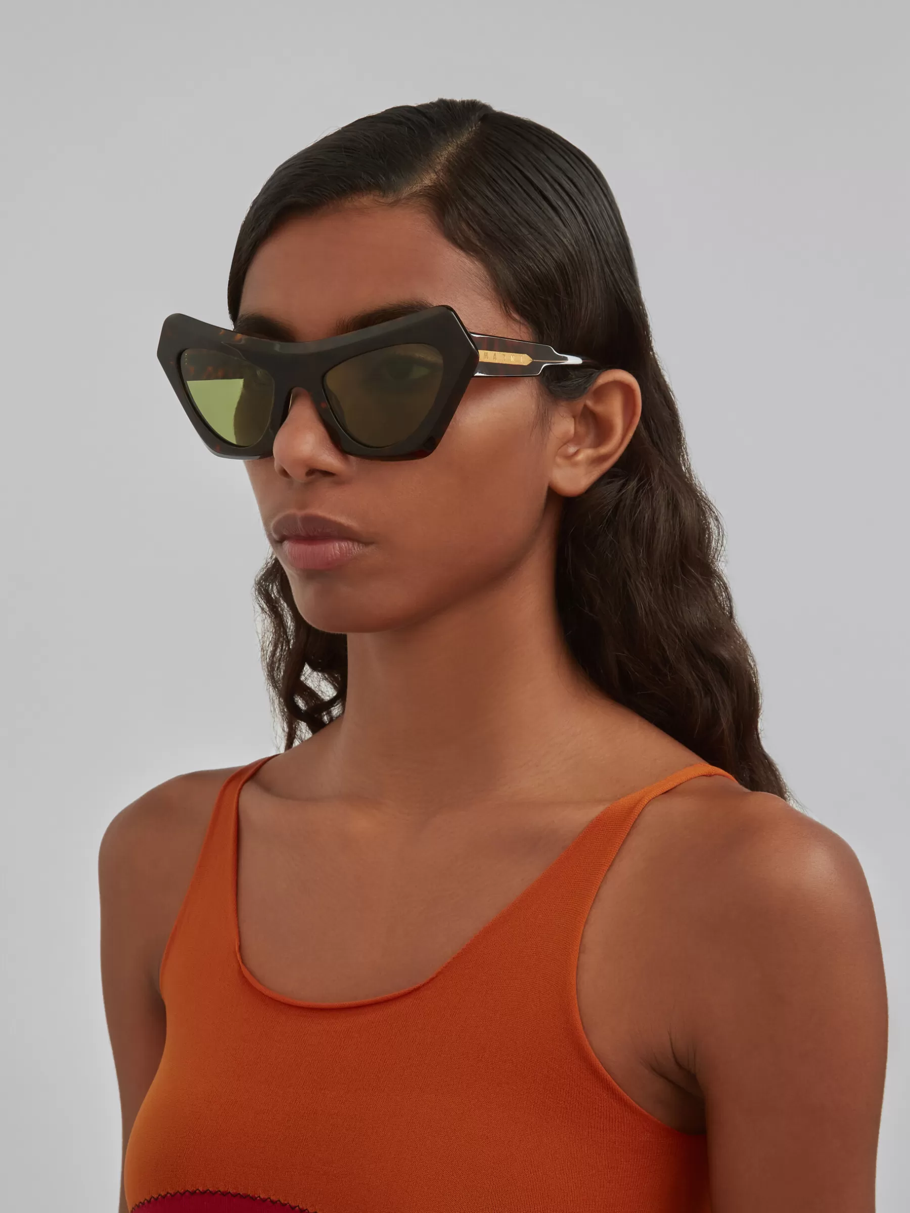 Marni Devil's Pool Havana Sunglasses OLIVEGREEN/RED/BORDEAUX Clearance