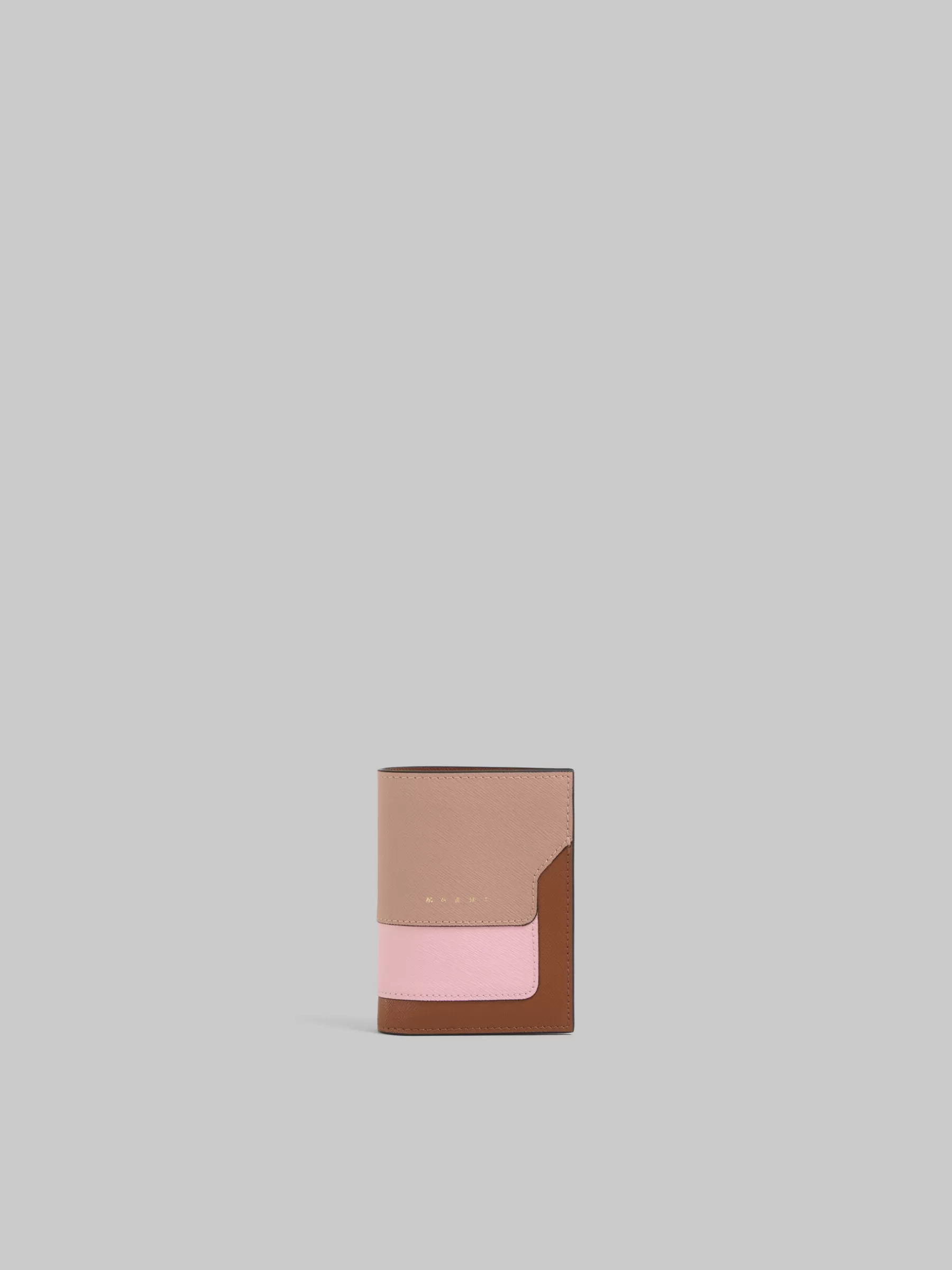 Marni Dusty Pink, Pink And Brown Saffiano Leather Bi-fold Wallet ARABESQUE/TALC/BLUMARINE Cheap