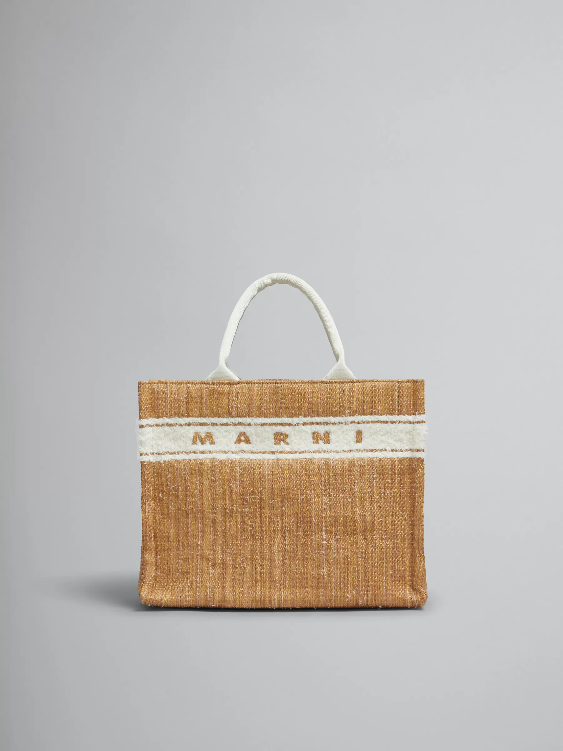 Marni Ecru Raffia-effect Small Tote Bag With Tufted Logo ECRU/WHITE Best