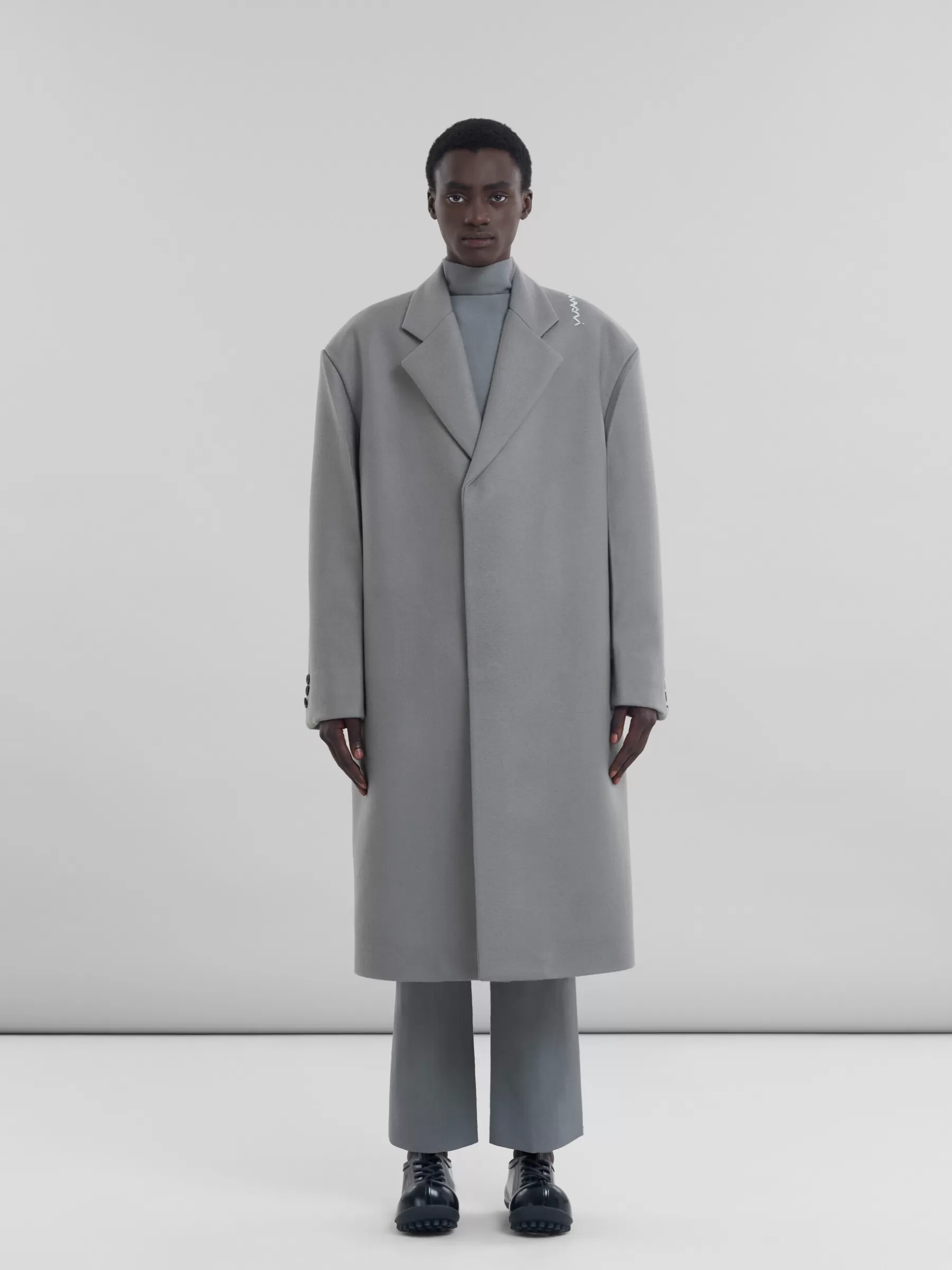 Marni Gray Wool Oversized Coat ANTIQUE SILVER Outlet