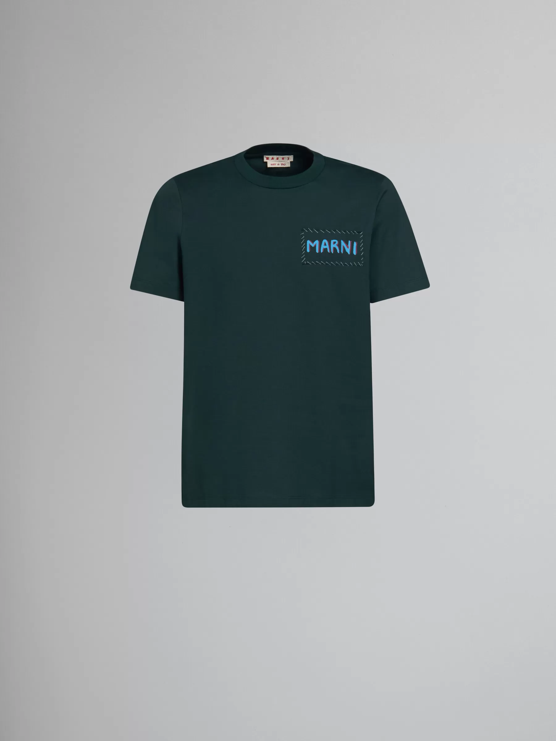 Marni Green Organic Cotton T-shirt With Patch SPHERICALGREEN Sale