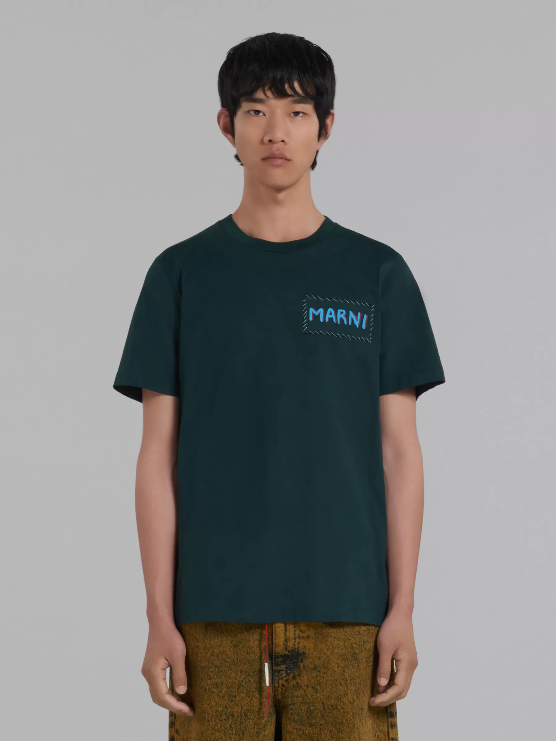Marni Green Organic Cotton T-shirt With Patch SPHERICALGREEN Sale