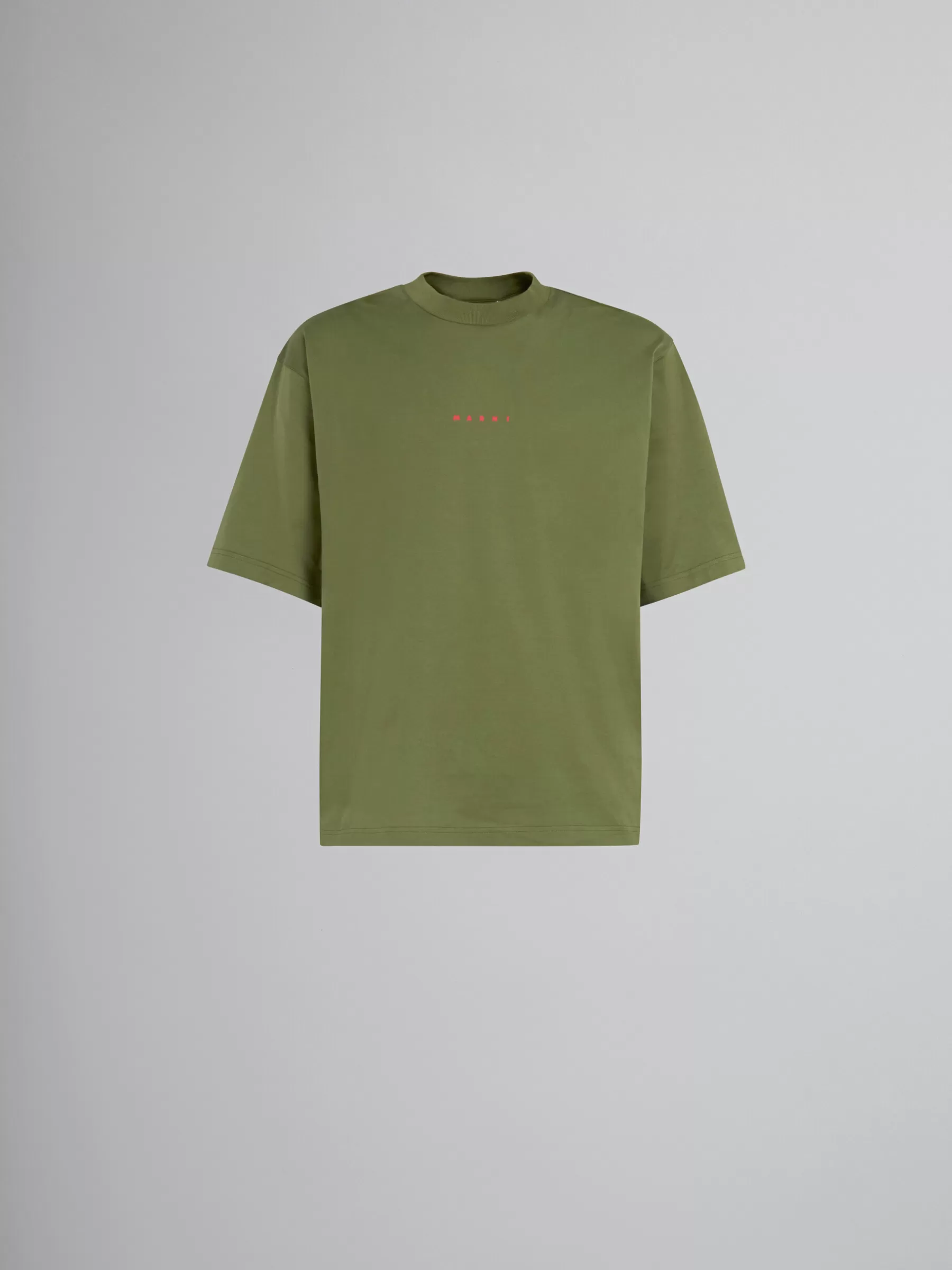 Marni Green Organic Cotton T-shirt With Mini Logo LEAV GREEN Flash Sale