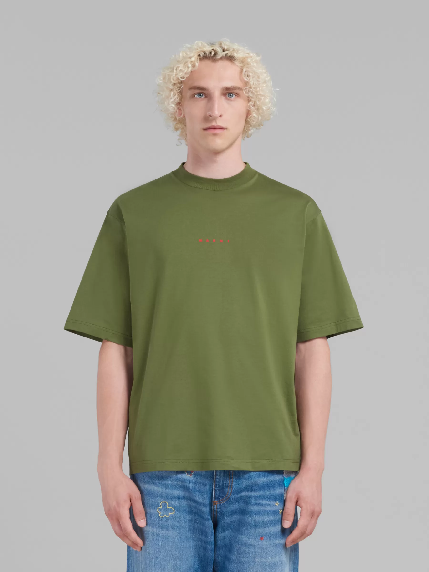 Marni Green Organic Cotton T-shirt With Mini Logo LEAV GREEN Flash Sale