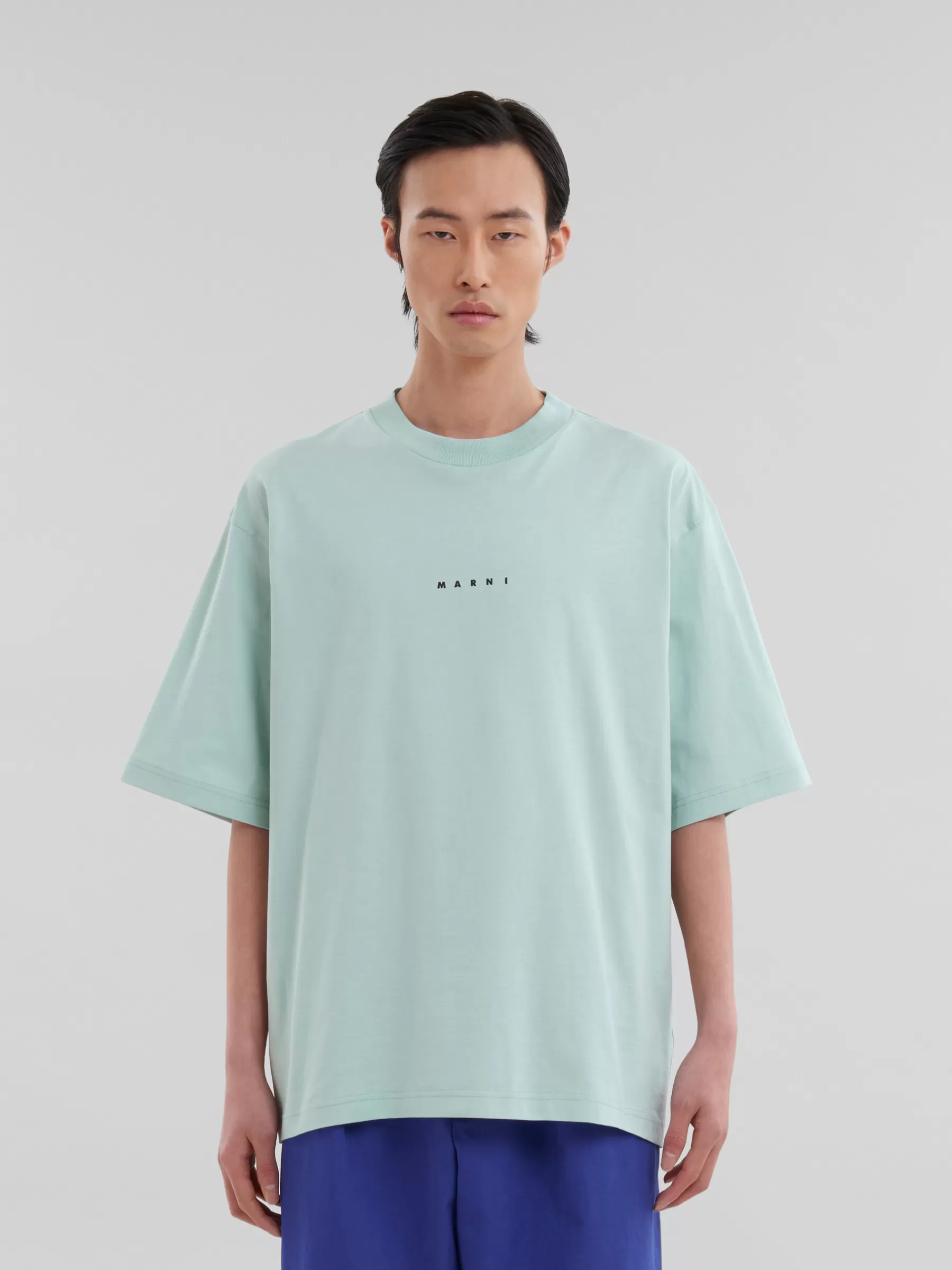 Marni Green Organic Cotton T-shirt With Mini Logo LINDEN Hot
