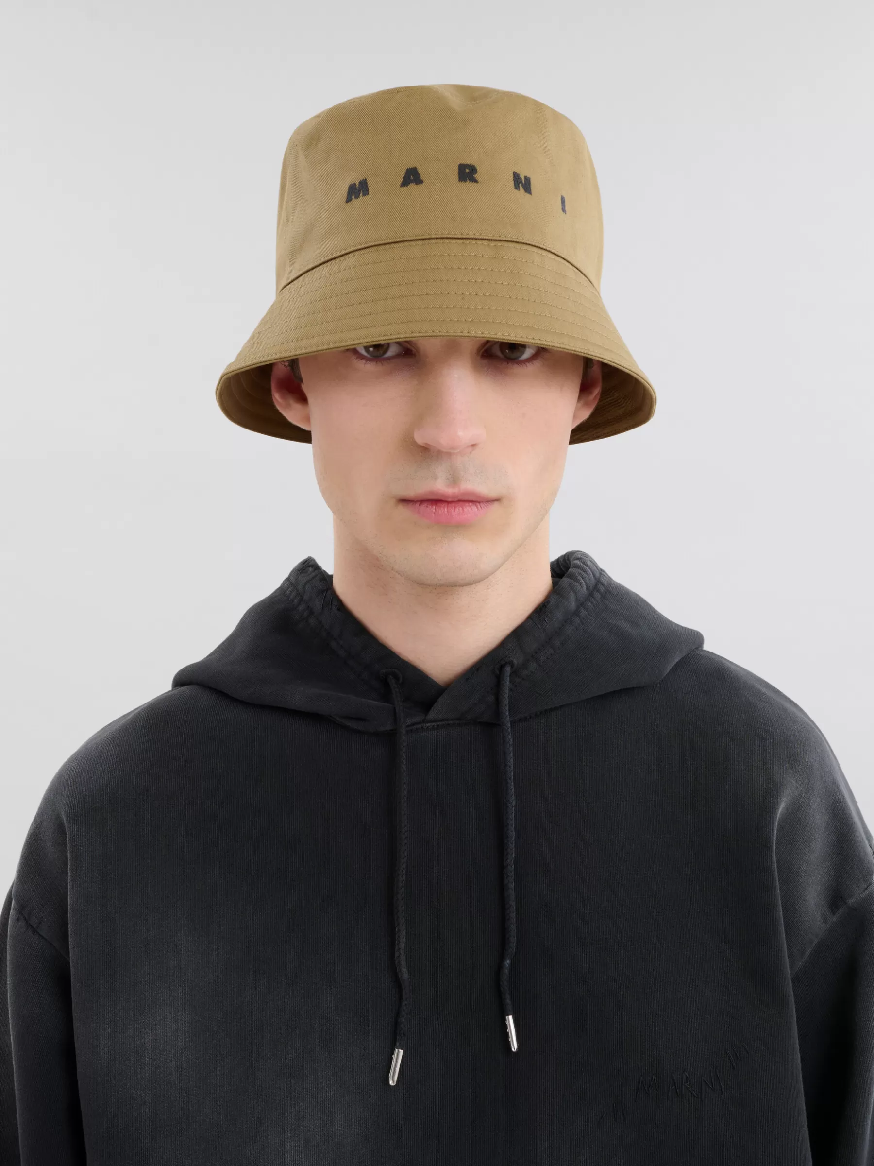 Marni Green Organic Gabardine Bucket Hat With Embroidered Logo OLIVE Store