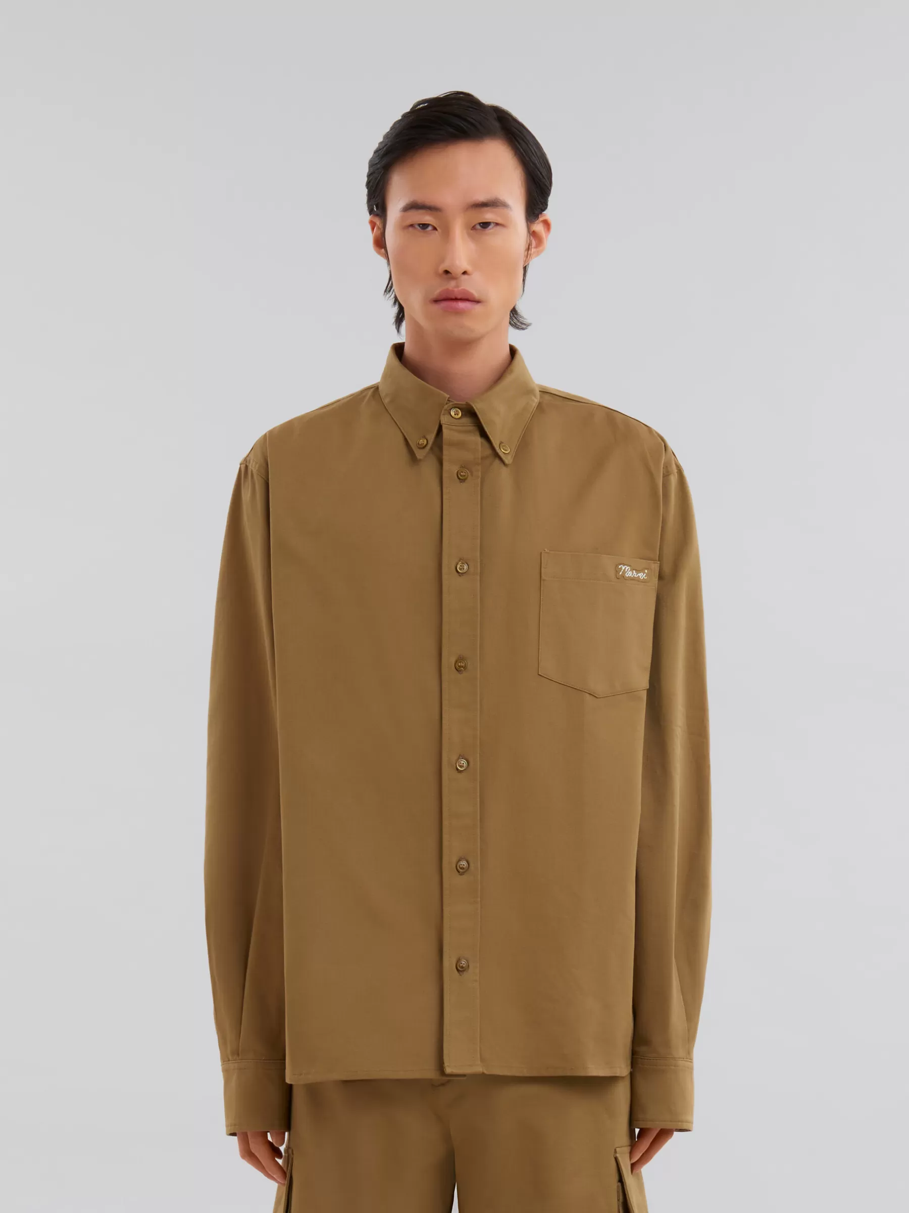 Marni Green Organic Gabardine Shirt With Patch OLIVE Best Sale