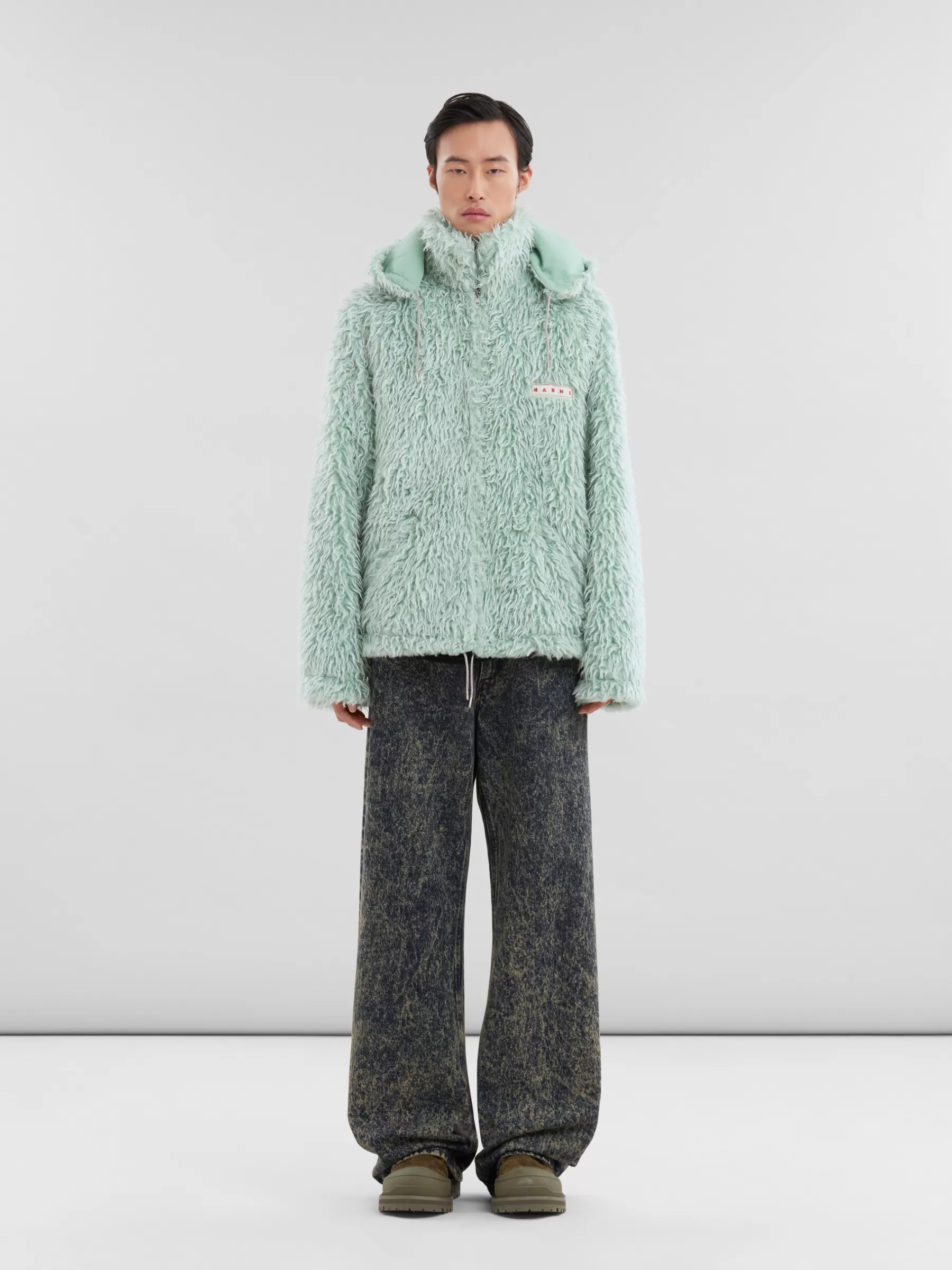 Marni Green Shaggy Jacket With Detachable Hood LINDEN Discount