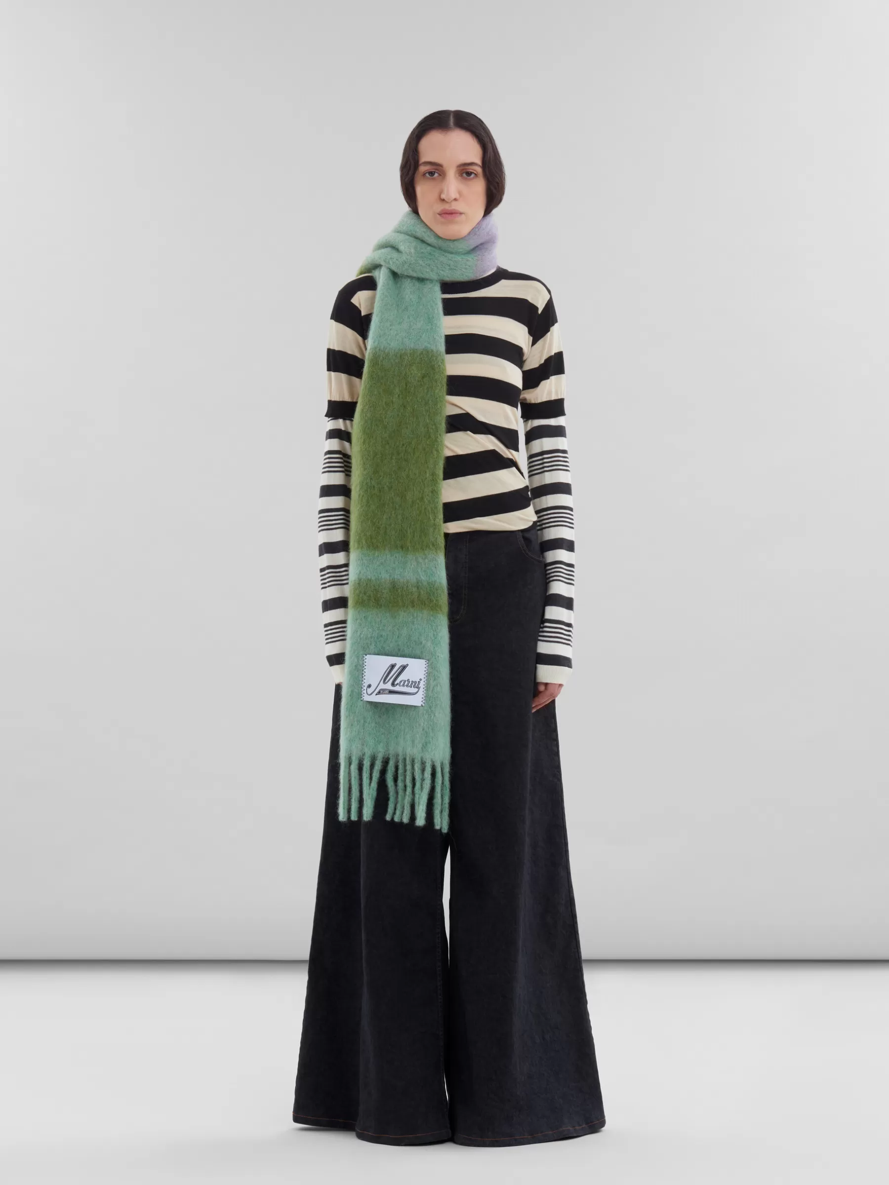 Marni Green Striped Alpaca-mohair Scarf KIWI Discount