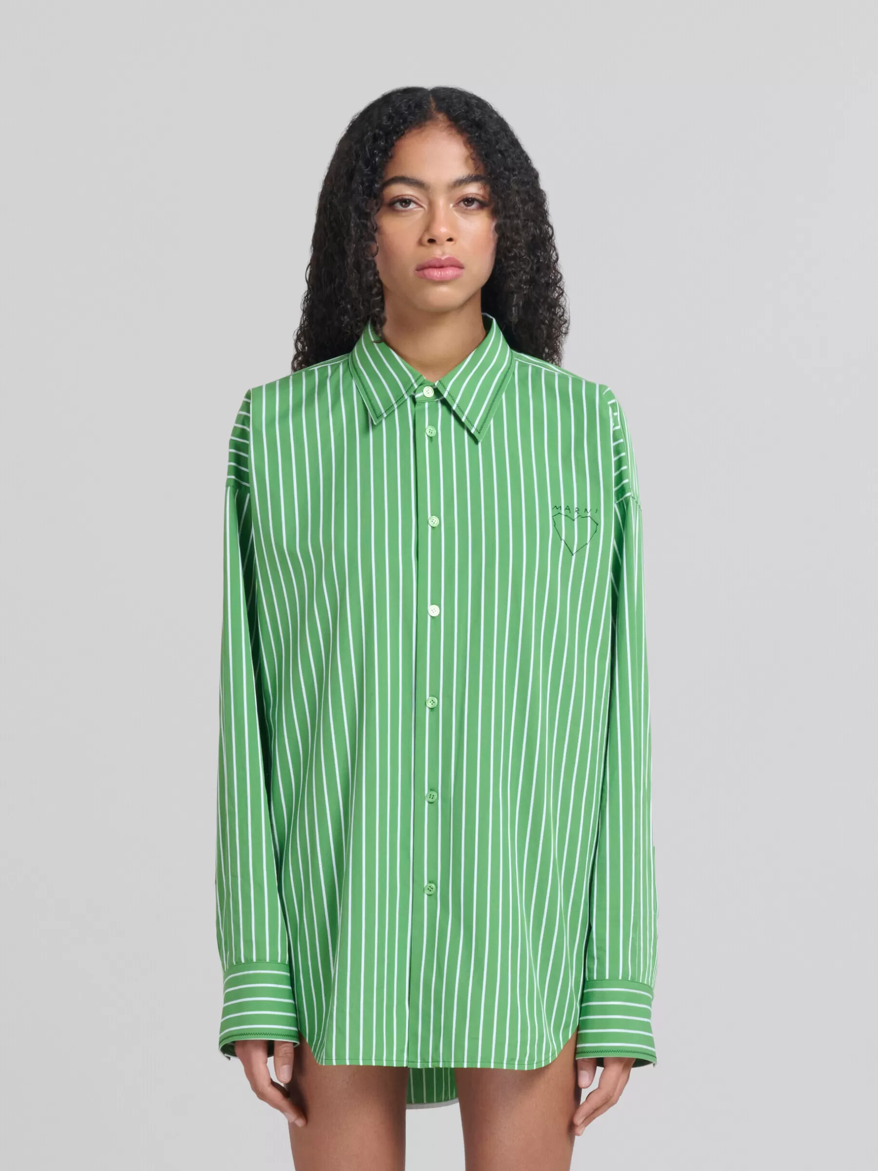 Marni Green Striped Organic Poplin Shirt With Mending MILLET Best