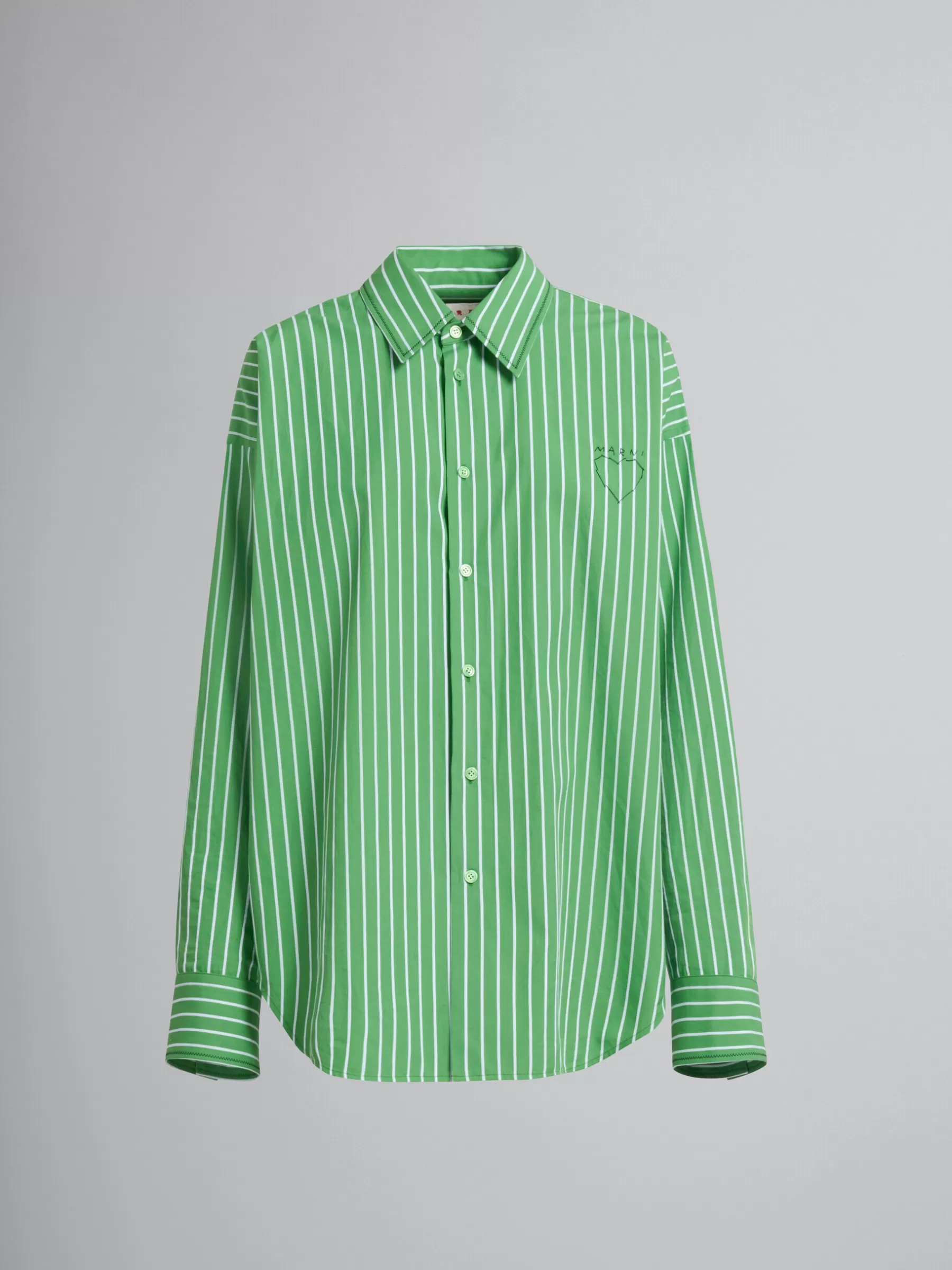 Marni Green Striped Organic Poplin Shirt With Mending MILLET Best