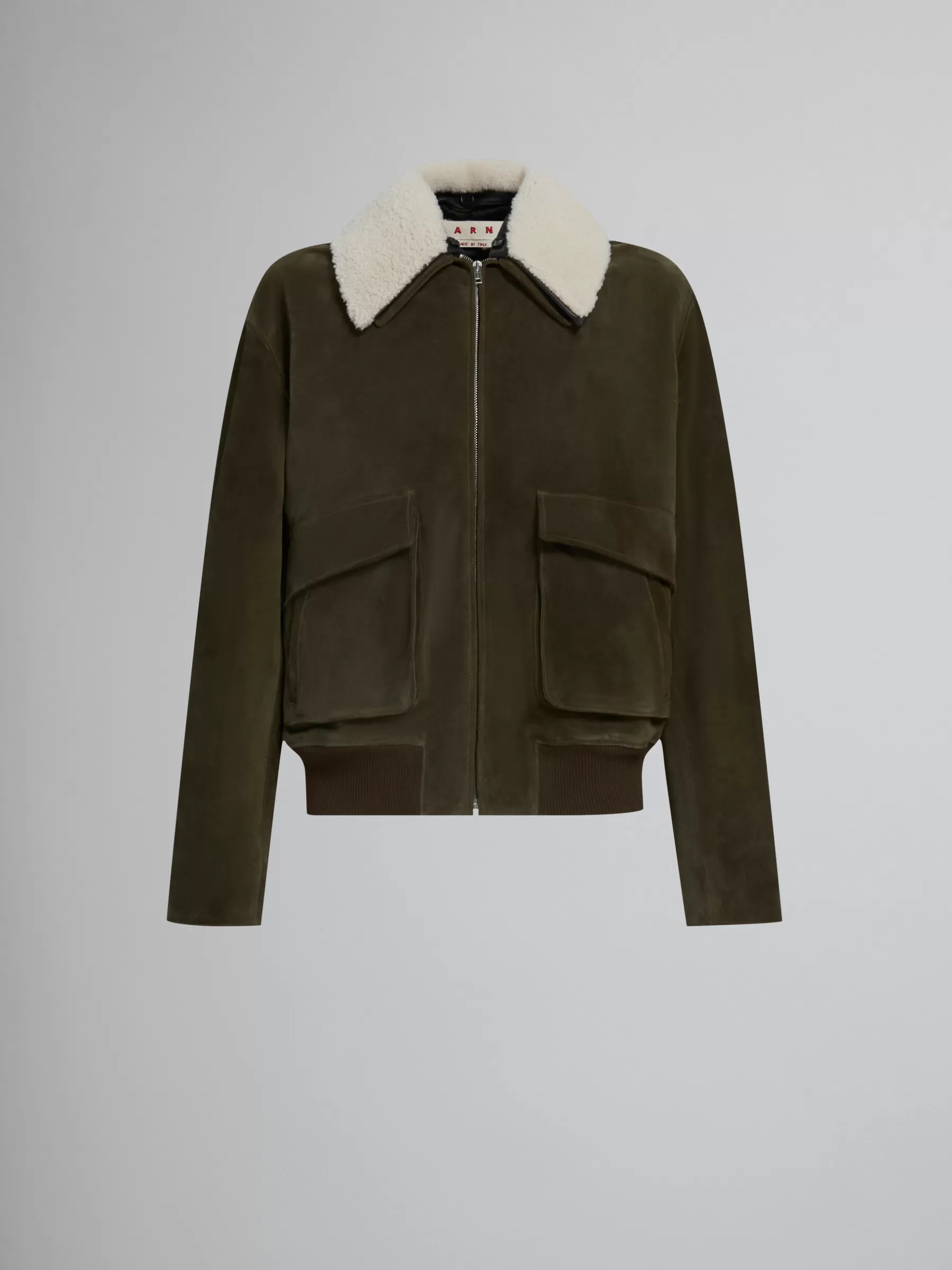 Marni Green Suede Jacket With Shearling Collar DARKOLIVE Flash Sale