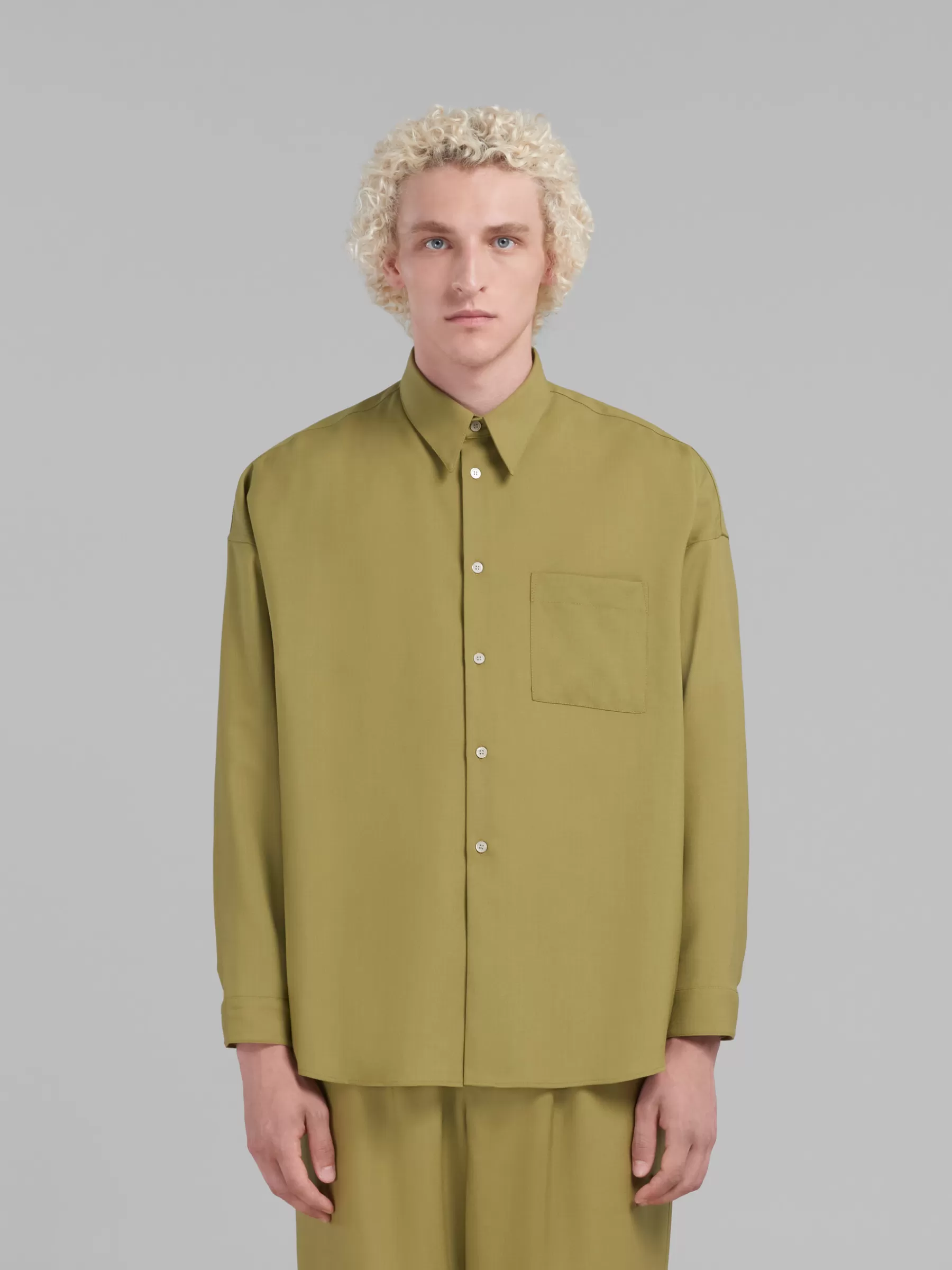 Marni Green Tropical Wool Long-sleeved Shirt LIME Outlet