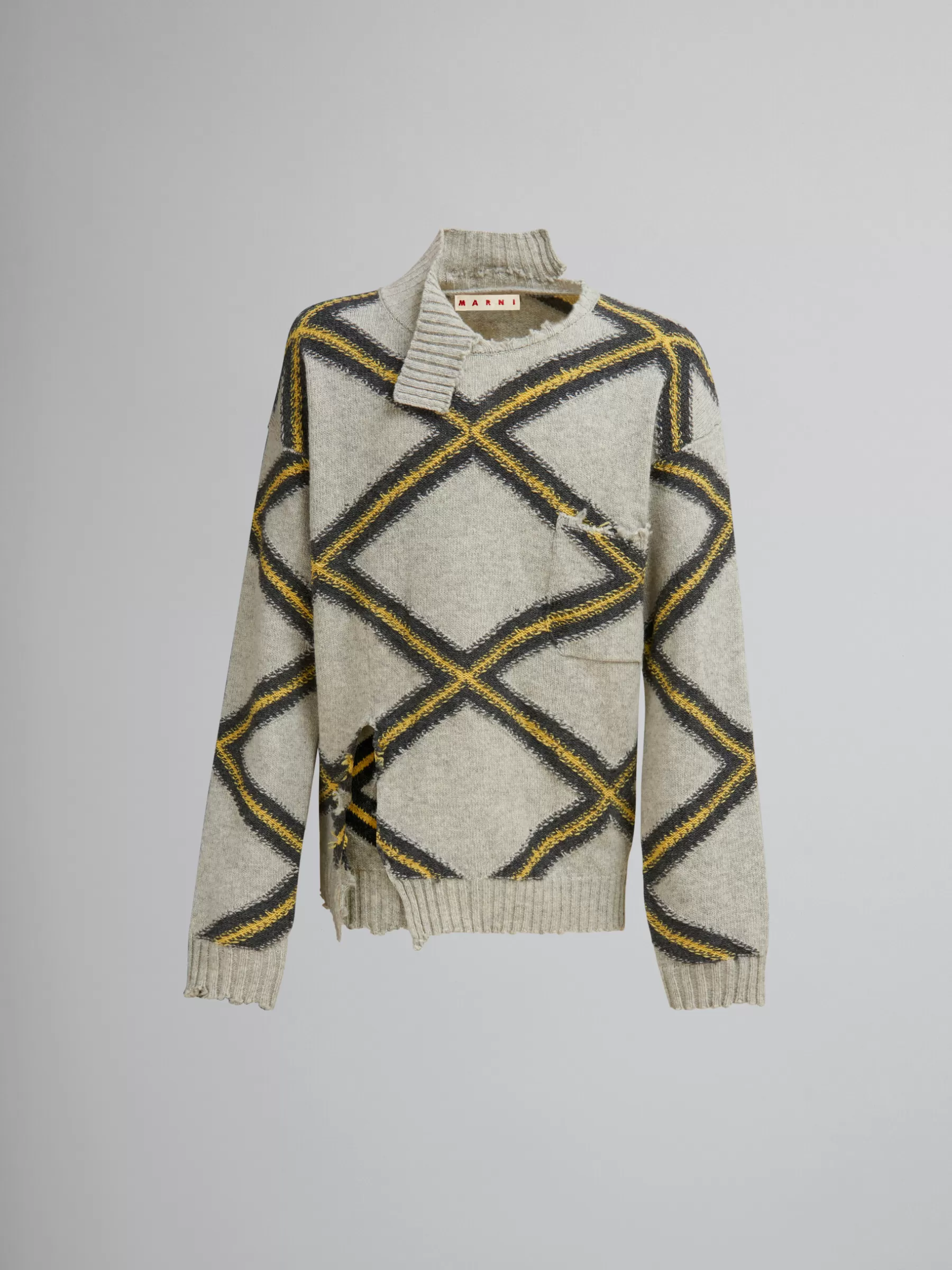 Marni Grey Broken Wool Jumper With Argyle Motif SODIUM Hot