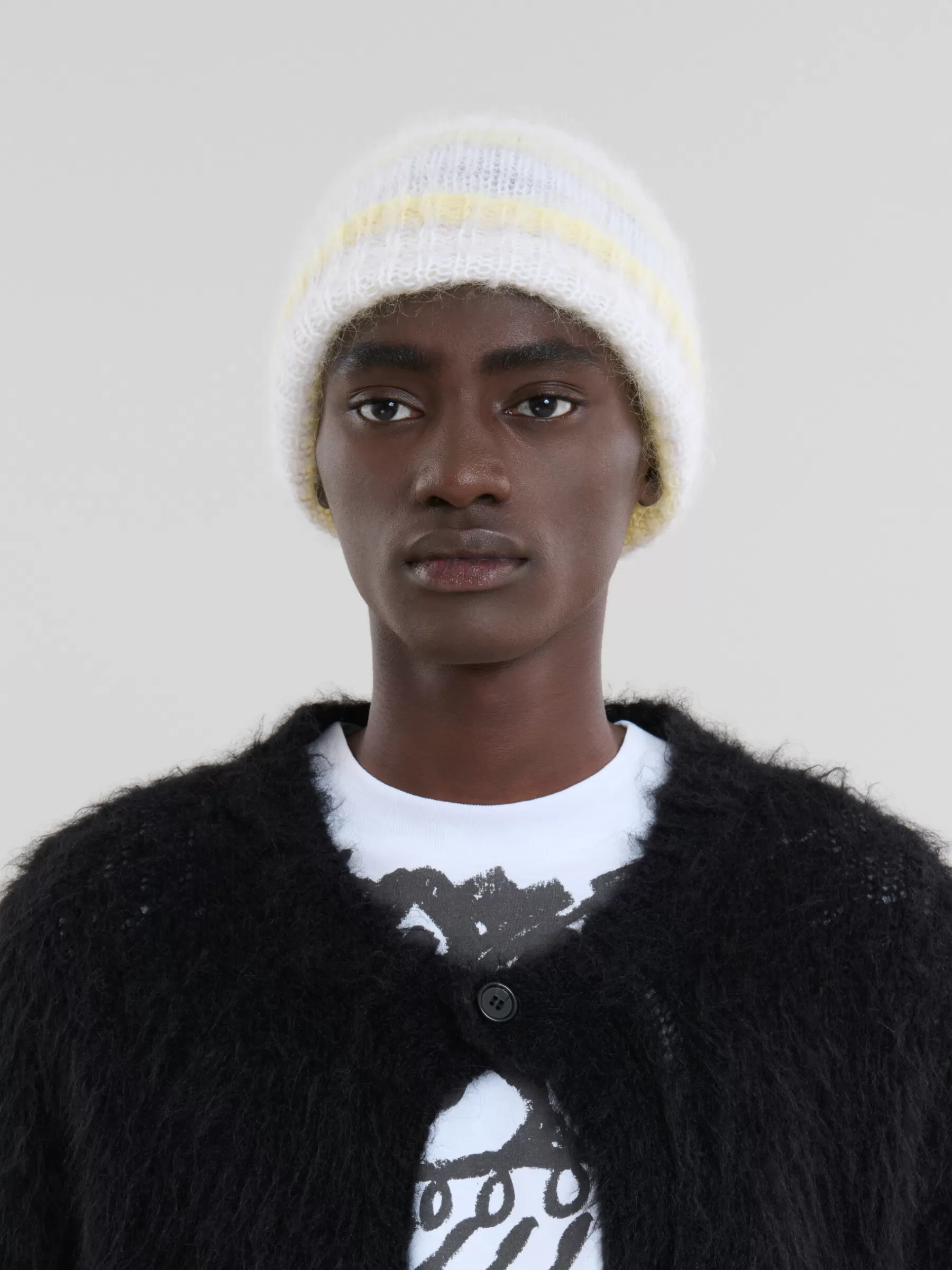 Marni Grey Brushed Mohair Beanie With Stripes TONIC Shop