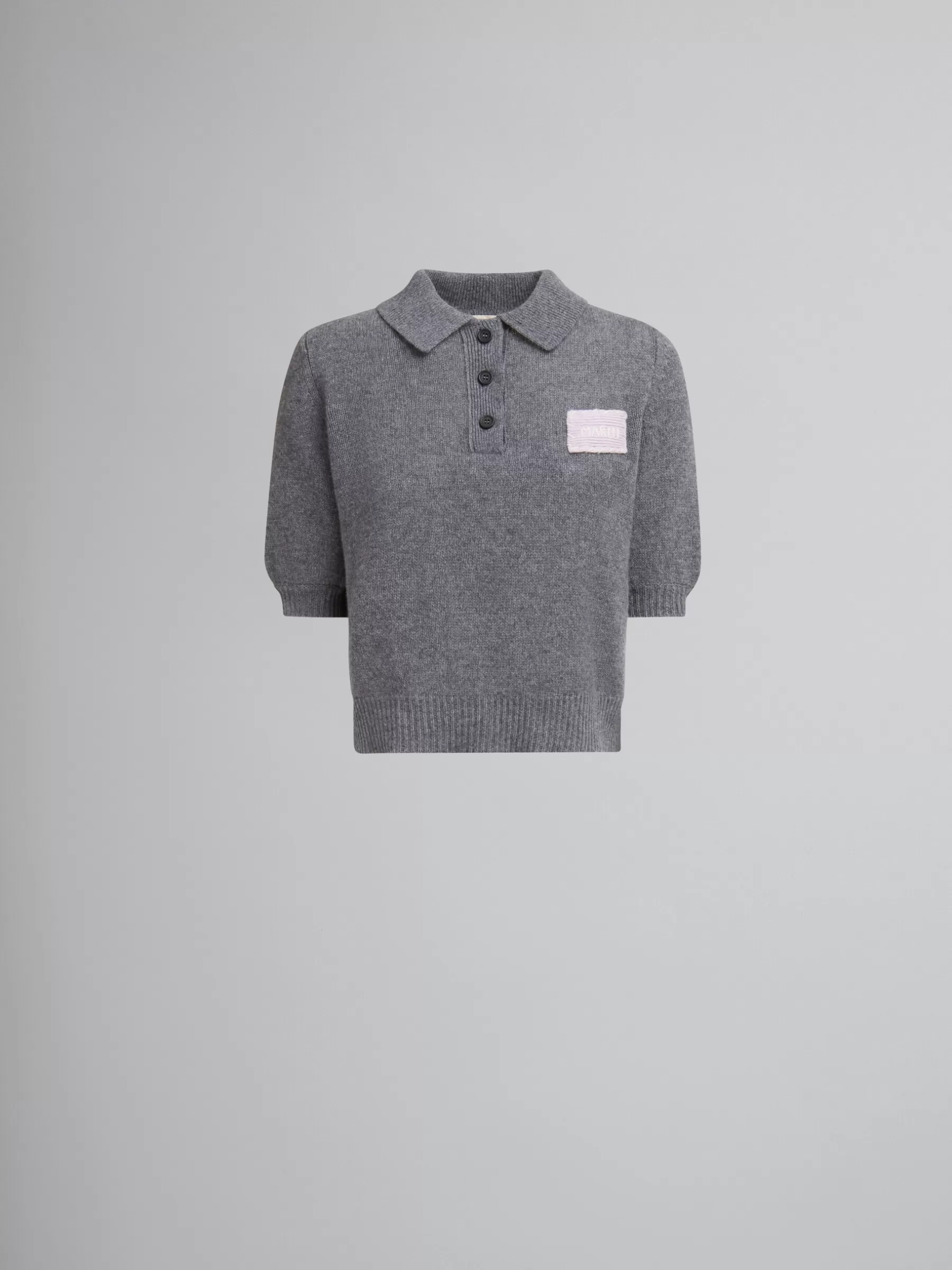 Marni Grey Cashmere Polo Jumper With Patch GRAPHITE Cheap
