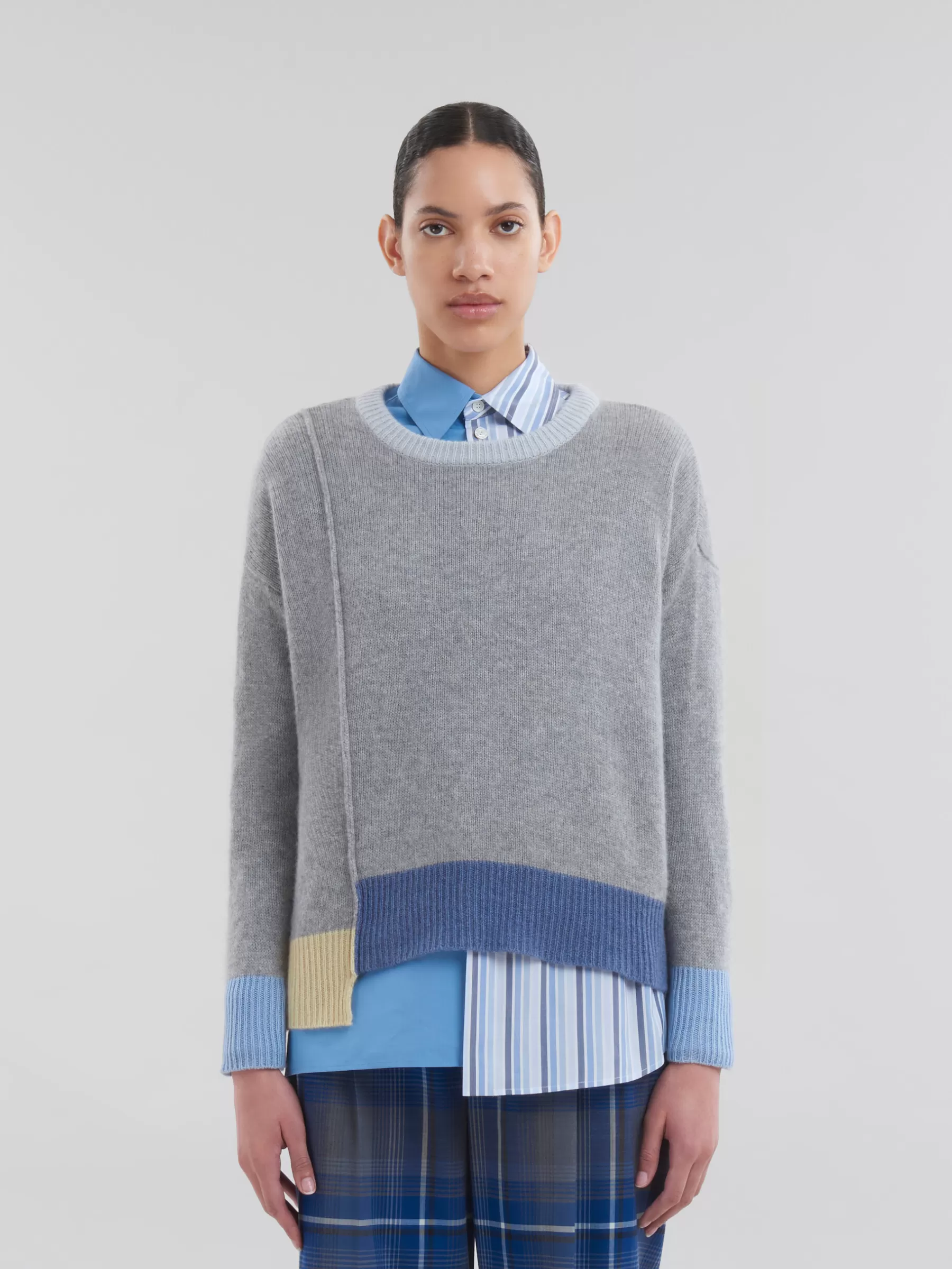 Marni Grey Colour-block Cashmere Jumper SODIUM Flash Sale