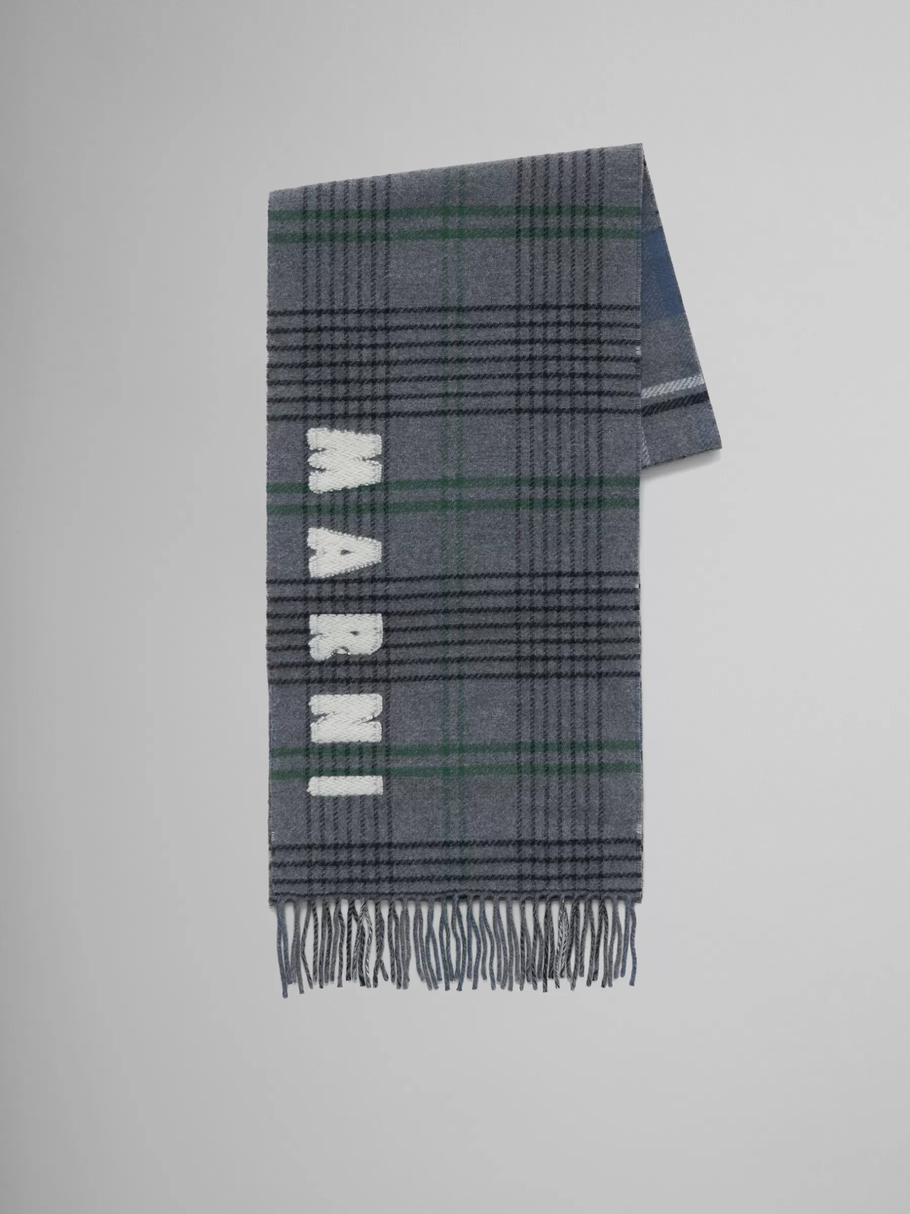 Marni Grey Double Check Wool Scarf SODIUM Hot