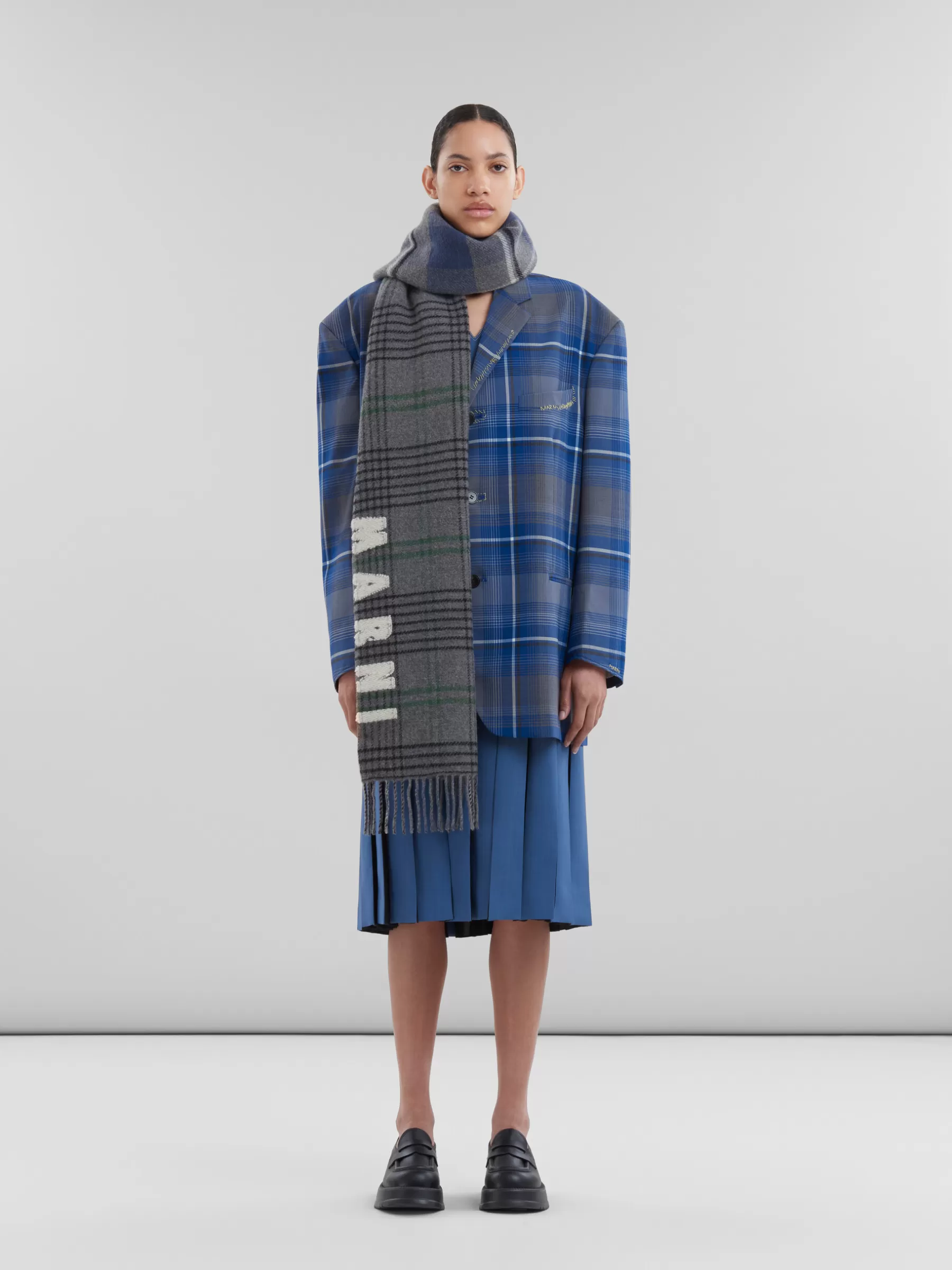 Marni Grey Double Check Wool Scarf SODIUM Hot