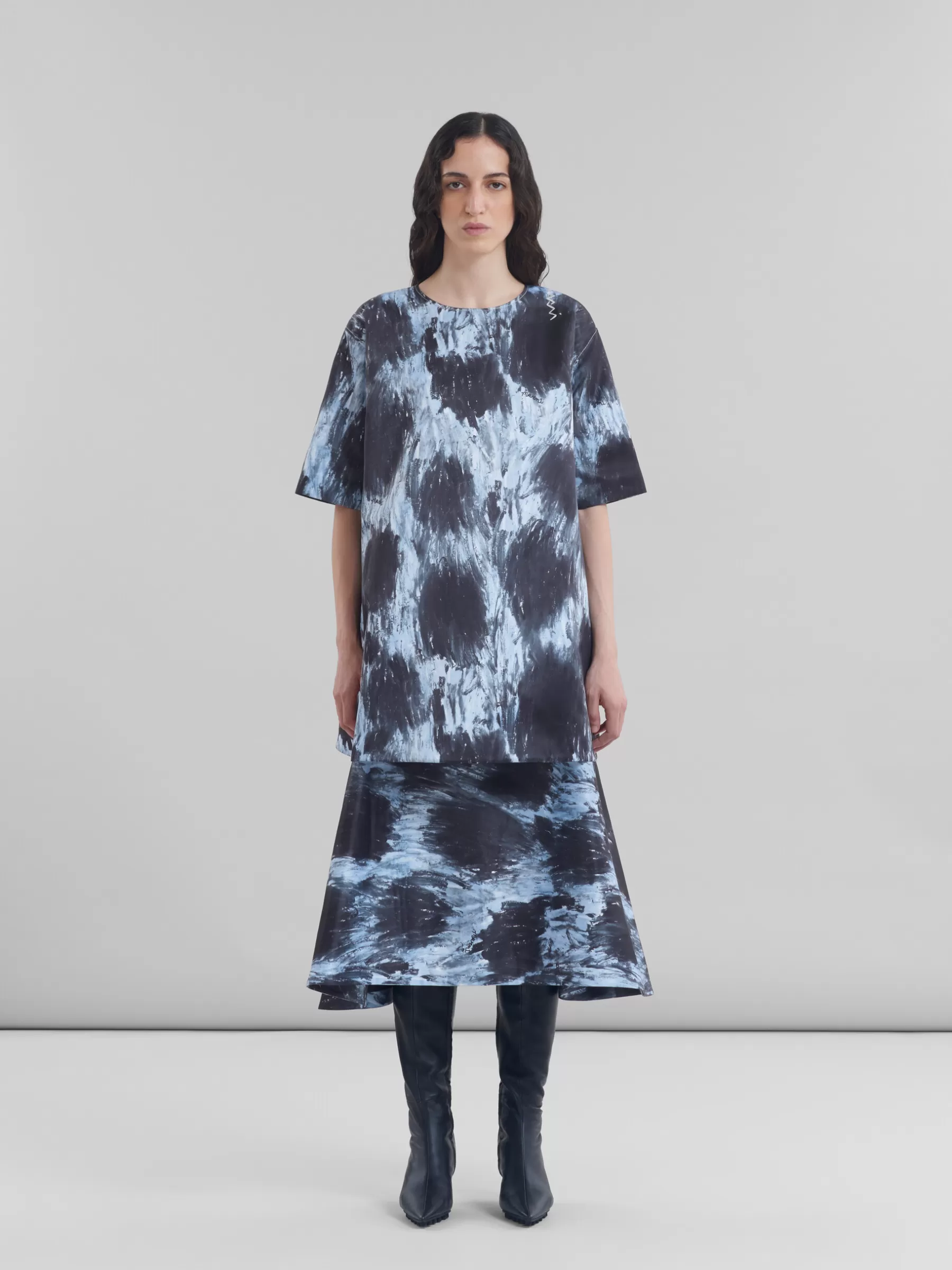 Marni Grey Duchesse Dress With Crayon Leopard Print ANTIQUE SILVER Cheap