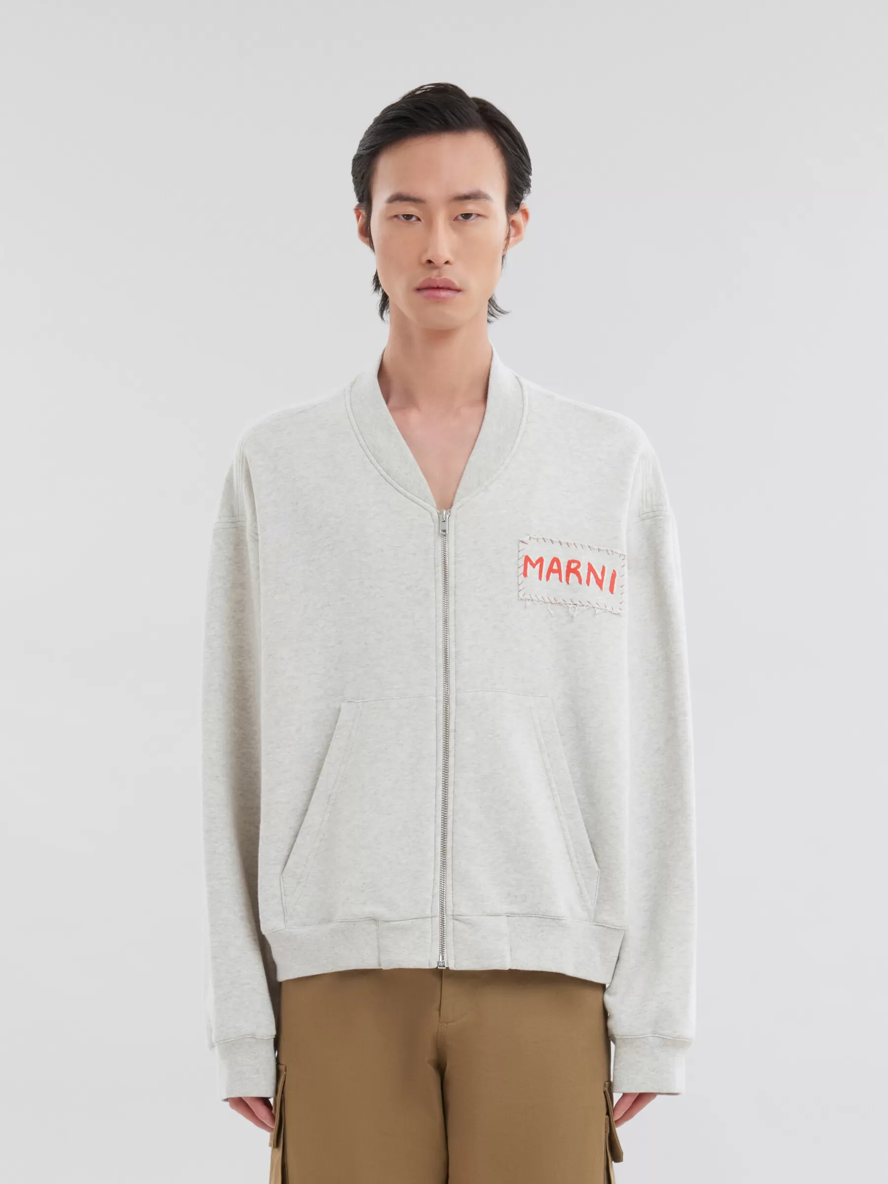 Marni Grey Melange Cotton Bomber With Patch SODIUM Outlet