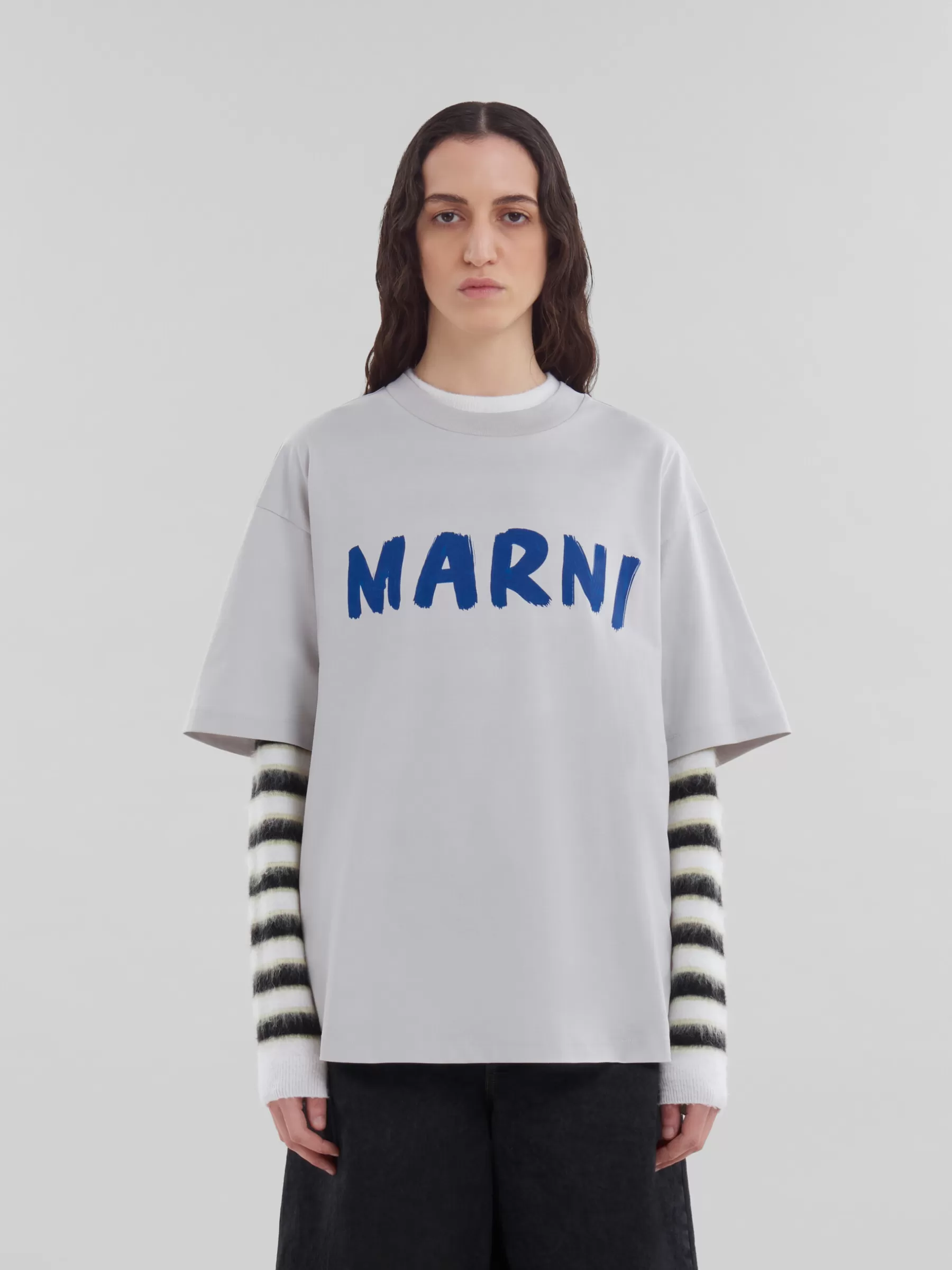 Marni Grey Organic Cotton Boxy T-shirt With Logo SODIUM Online