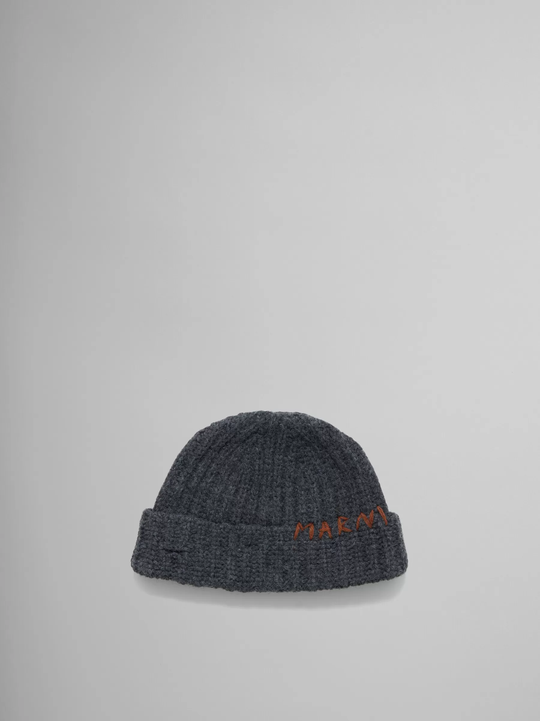 Marni Grey Shetland Wool Beanie With Mending GRANITE Best