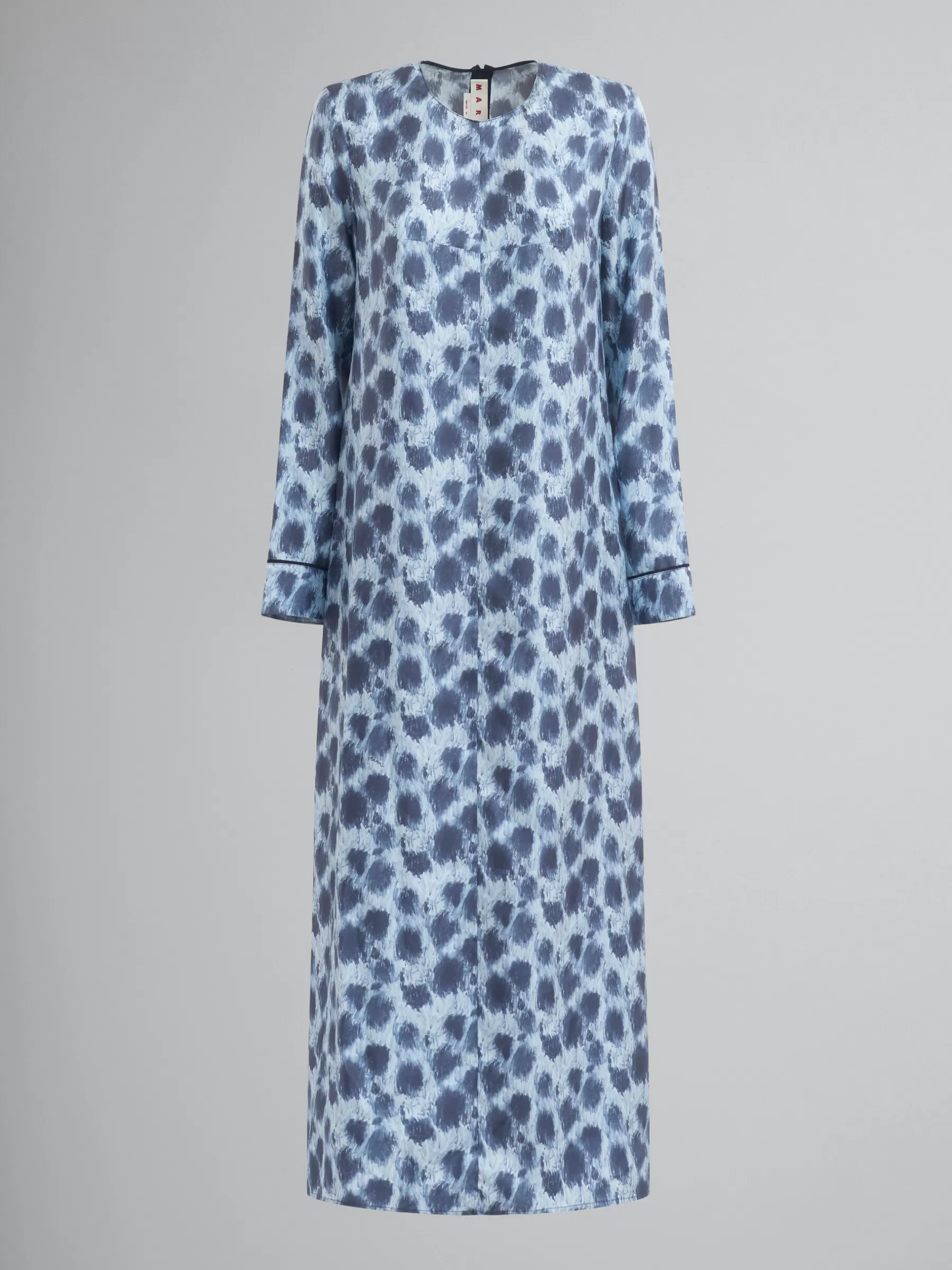 Marni Grey Silk Long Dress With Crayon Leopard Print ANTIQUE SILVER Store