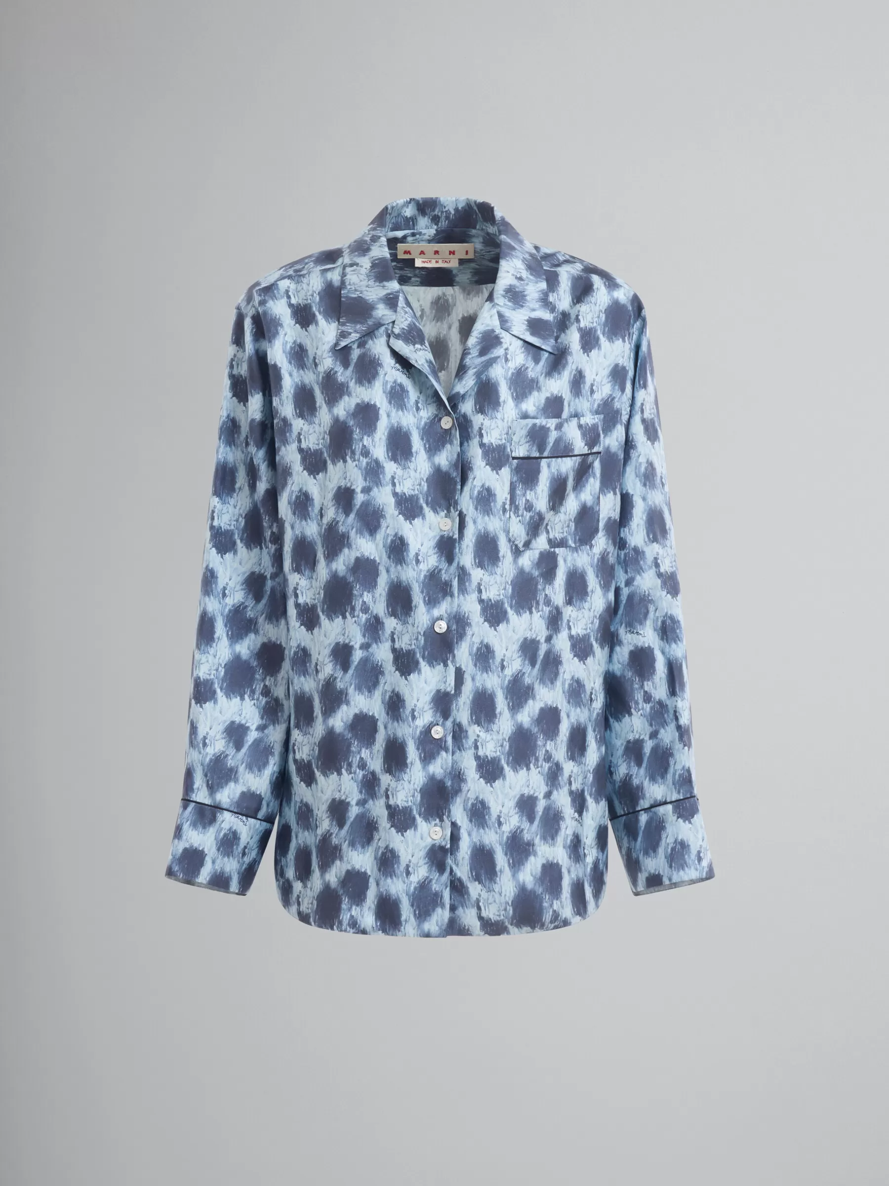Marni Grey Silk Shirt With Crayon Leopard Print ANTIQUE SILVER Hot