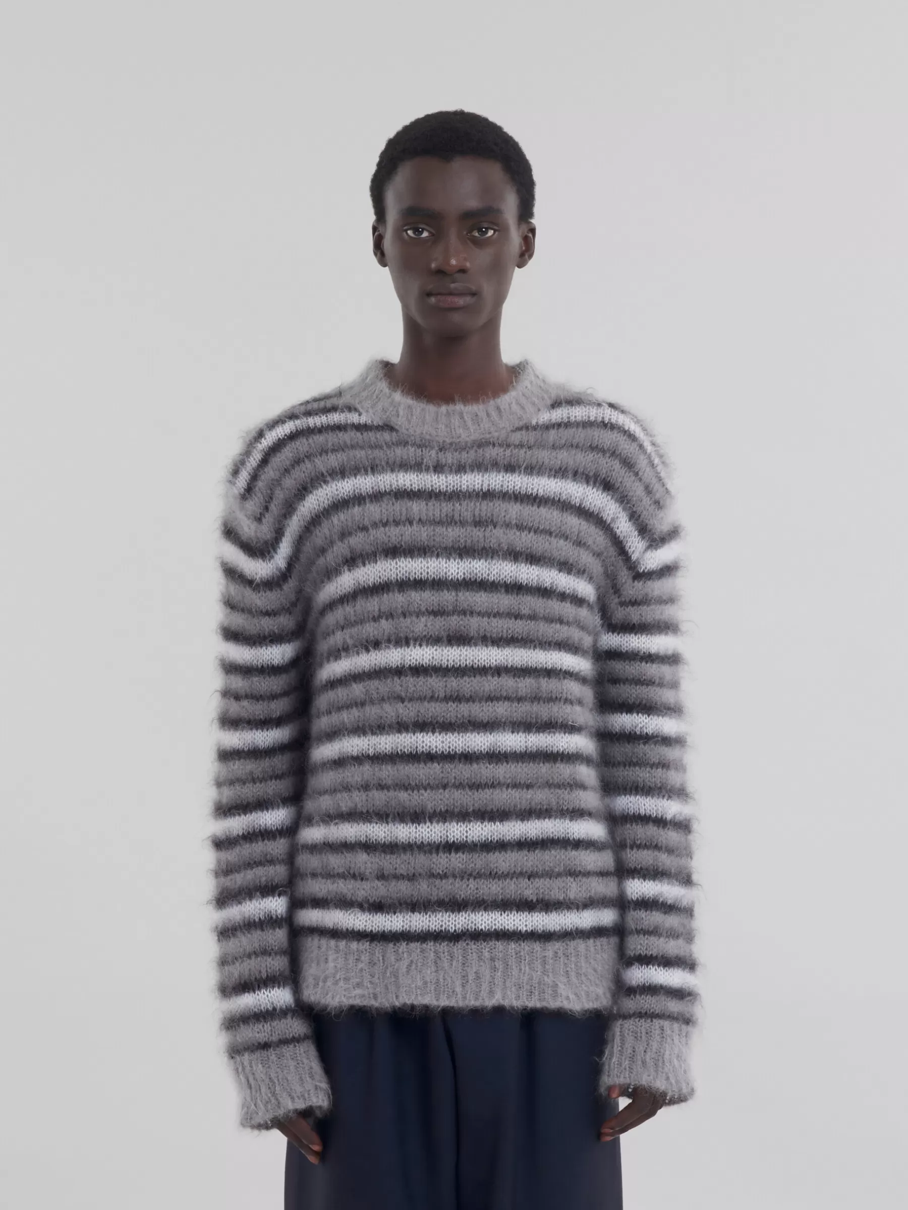 Marni Grey Striped Mohair Jumper ANTIQUE SILVER Flash Sale