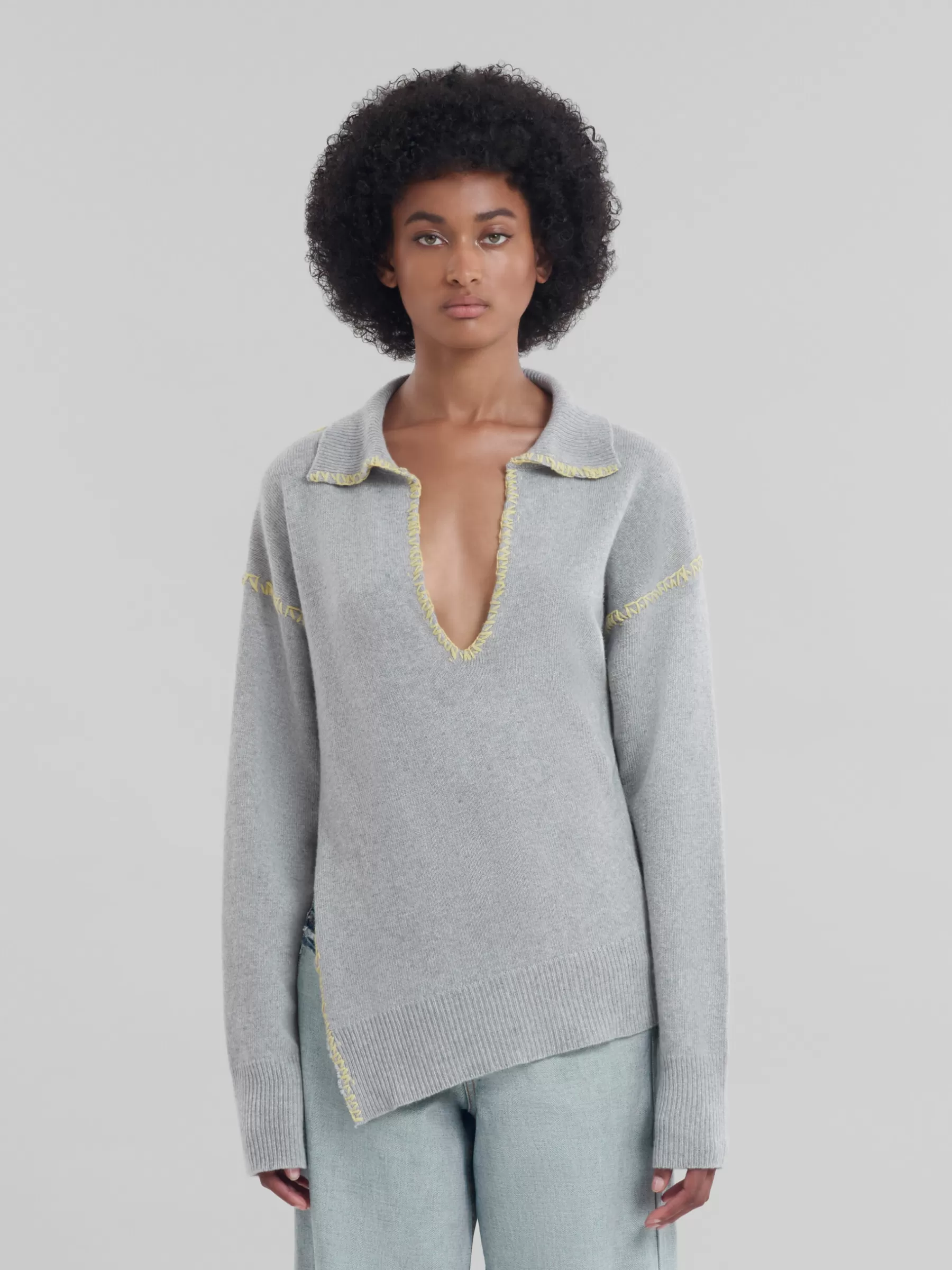 Marni Grey Wool-cashmere Jumper With Oversized Collar INOX Best