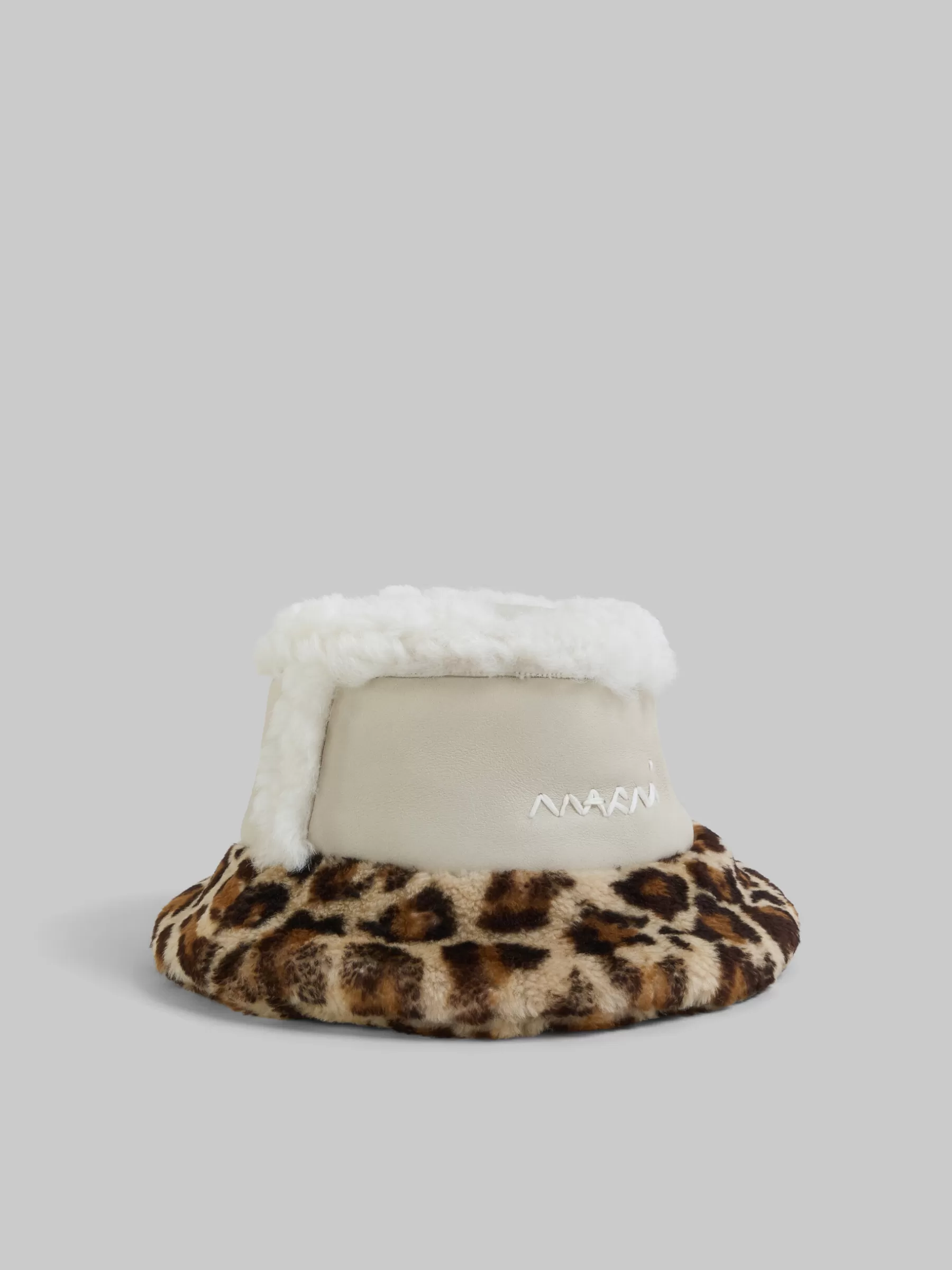 Marni Leather And Shearling Bucket Hat STONEWHITE Hot