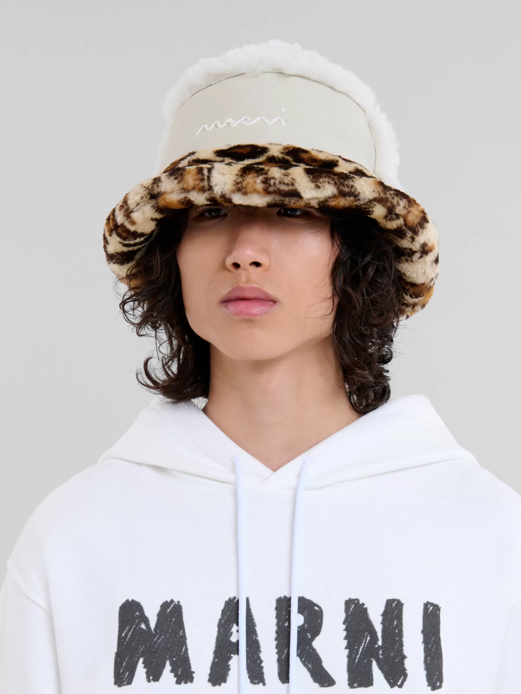 Marni Leather And Shearling Bucket Hat STONEWHITE Hot