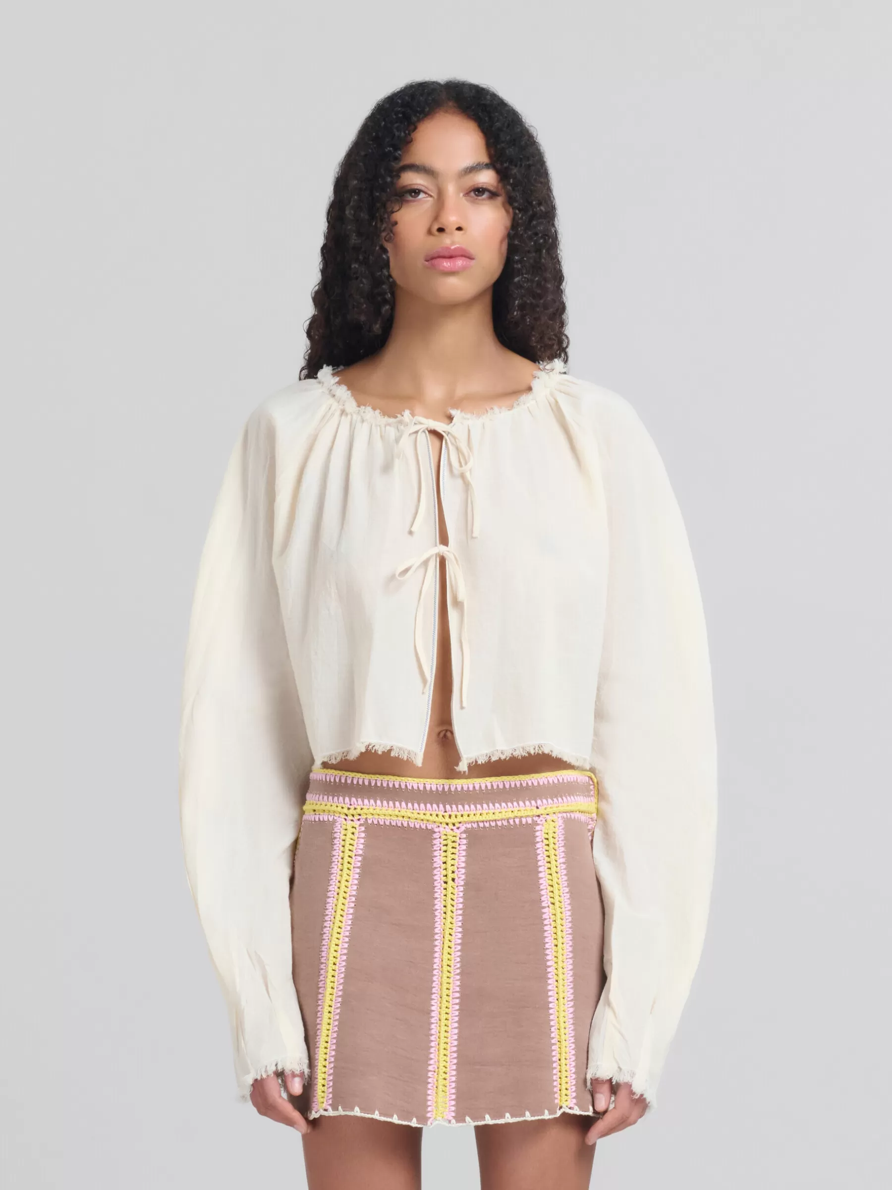 Marni Light Beige Organic Cheesecloth Blouse With Ties SILKWHITE Best Sale