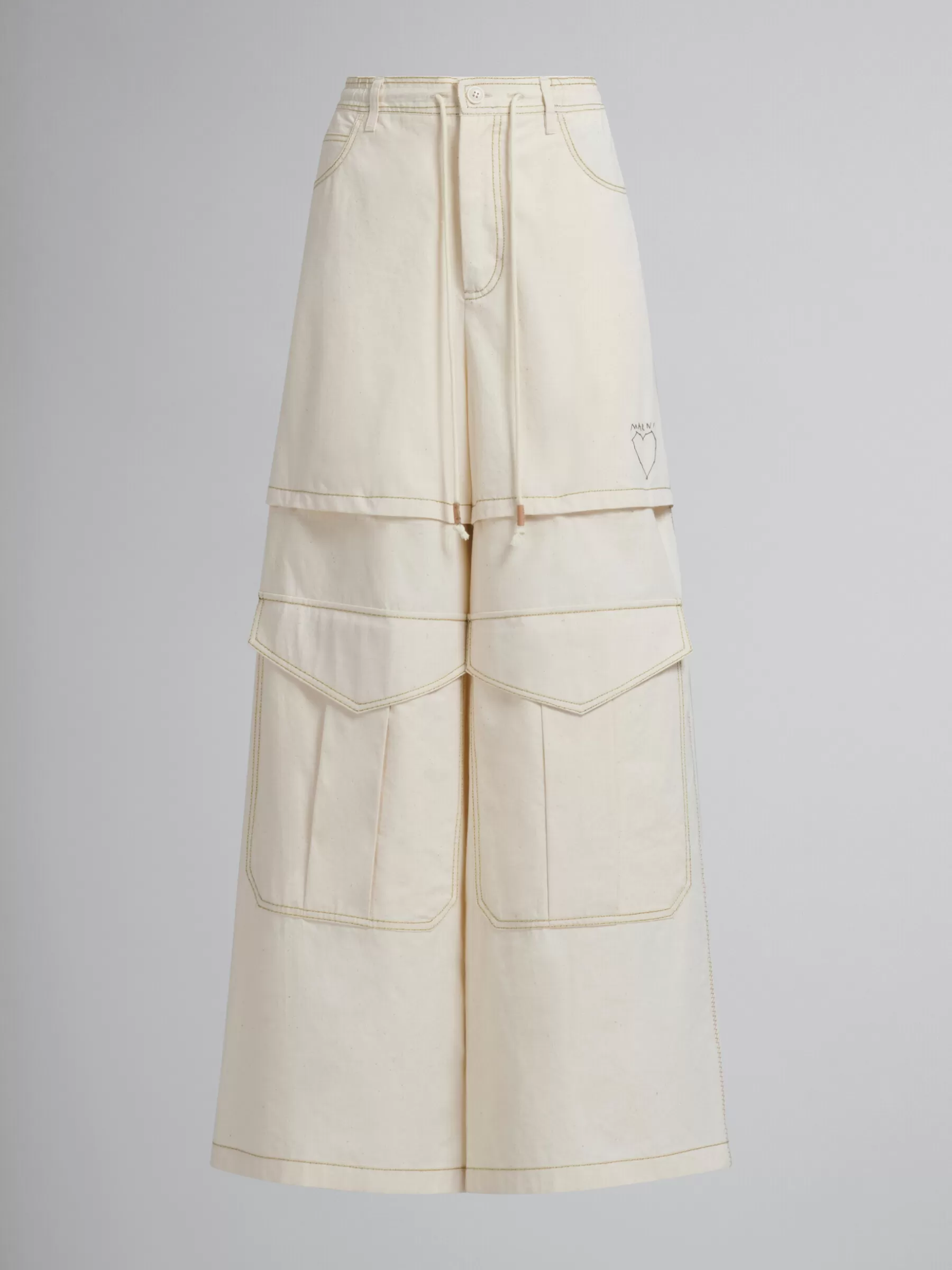 Marni Light Beige Organic Toile Hybrid Cargo Pants With Mending STONEWHITE New