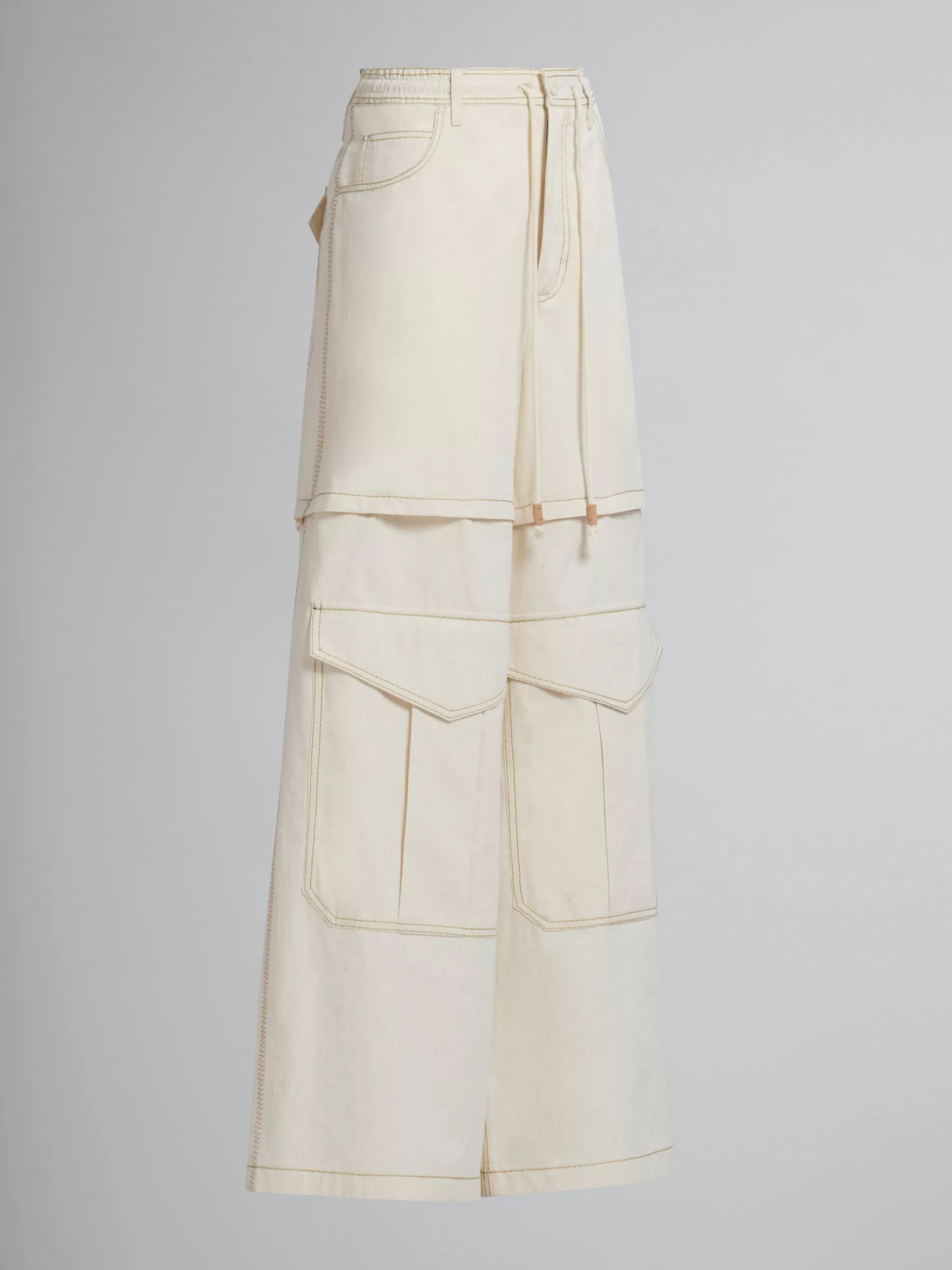 Marni Light Beige Organic Toile Hybrid Cargo Pants With Mending STONEWHITE New