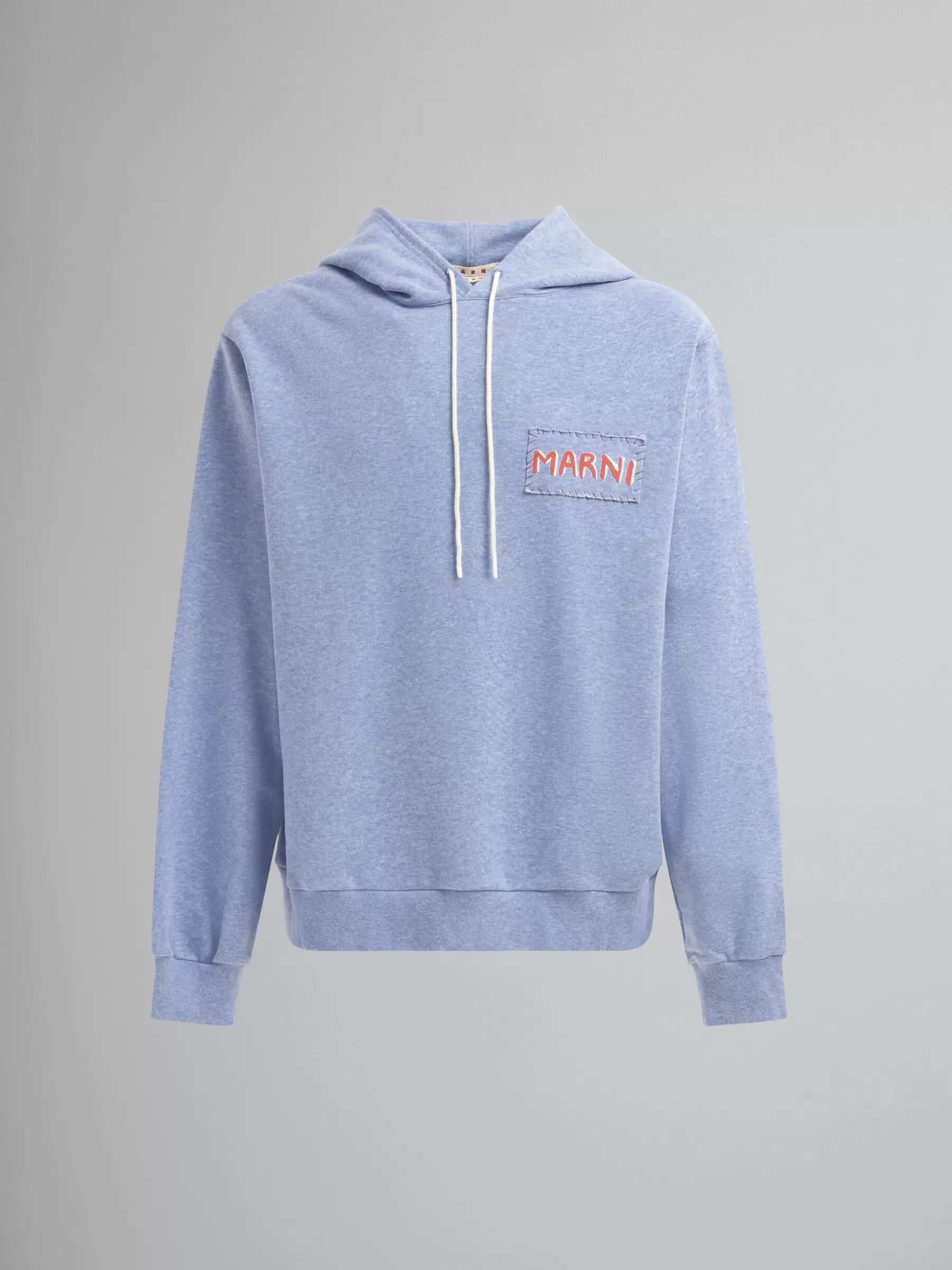 Marni Light Blue Melange Cotton Hoodie With Patch LIGHTBLUE Flash Sale