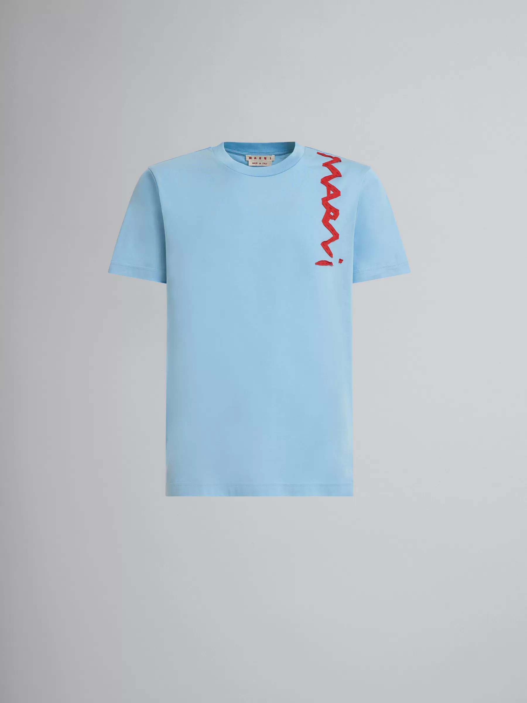 Marni Light Blue Organic Cotton T-shirt With Mending Logo LEADEN BLUE Clearance