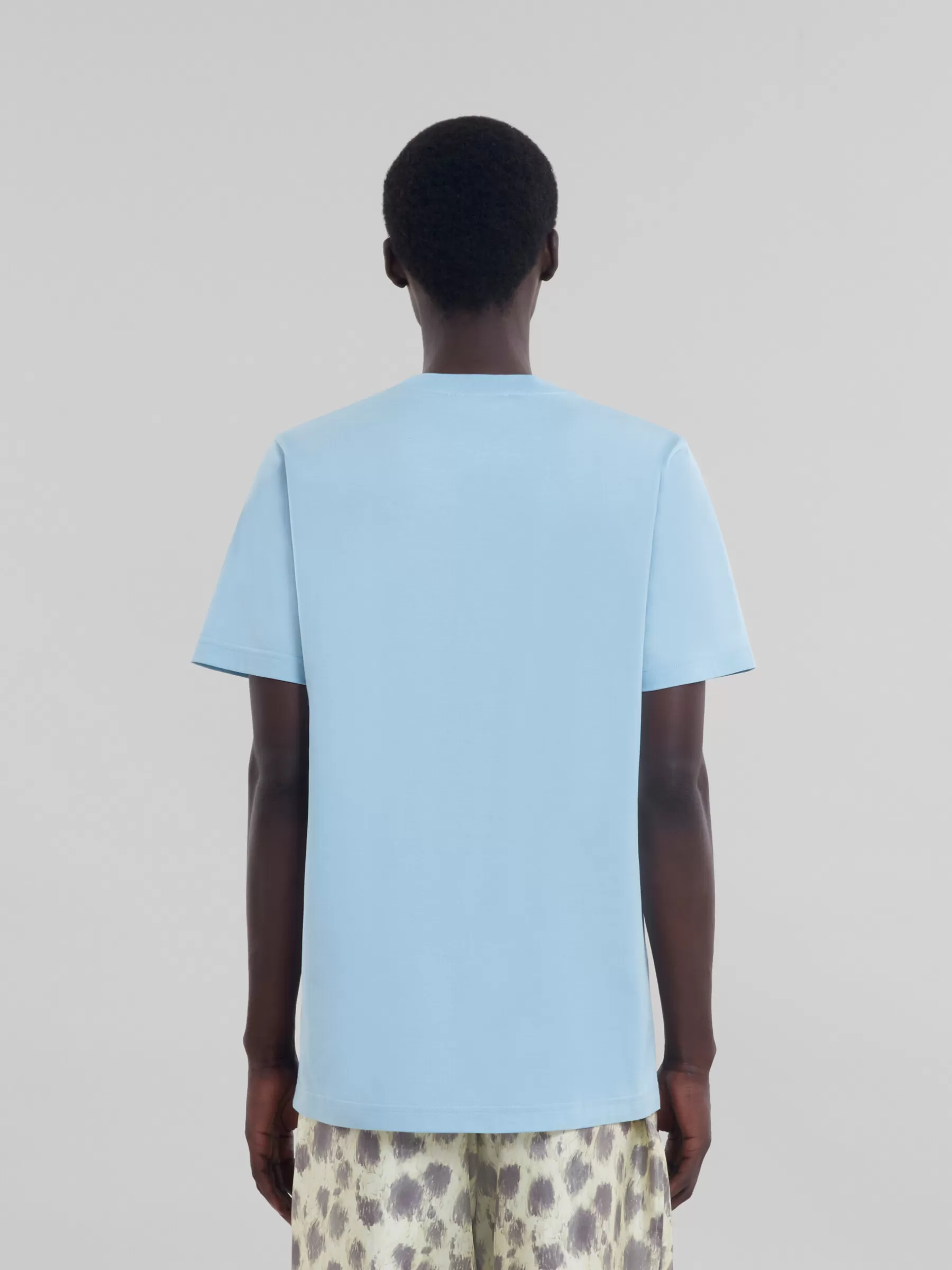 Marni Light Blue Organic Cotton T-shirt With Mending Logo LEADEN BLUE Clearance