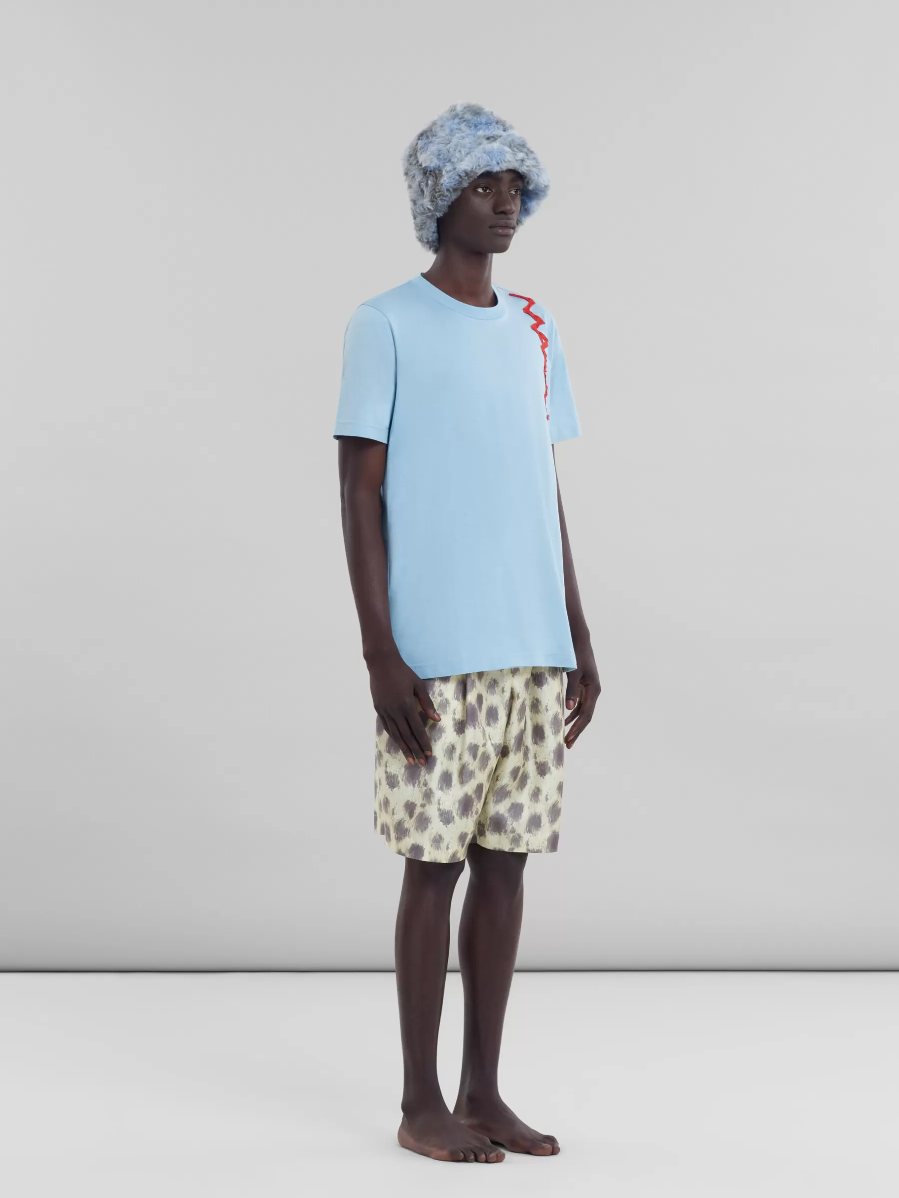 Marni Light Blue Organic Cotton T-shirt With Mending Logo LEADEN BLUE Clearance